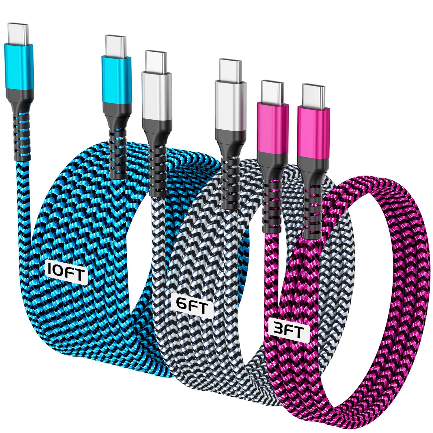 QQLIKE Cable USB C a USB C de 60 W, paquete de 3 [3 pies + 6 pies + 10 pies] tipo C a C de carga rápida para iPhone 16 15 Plus Pro Max para Galaxy S25 S24 S23 S22 para MacBook Pro y iPad Pro/Air