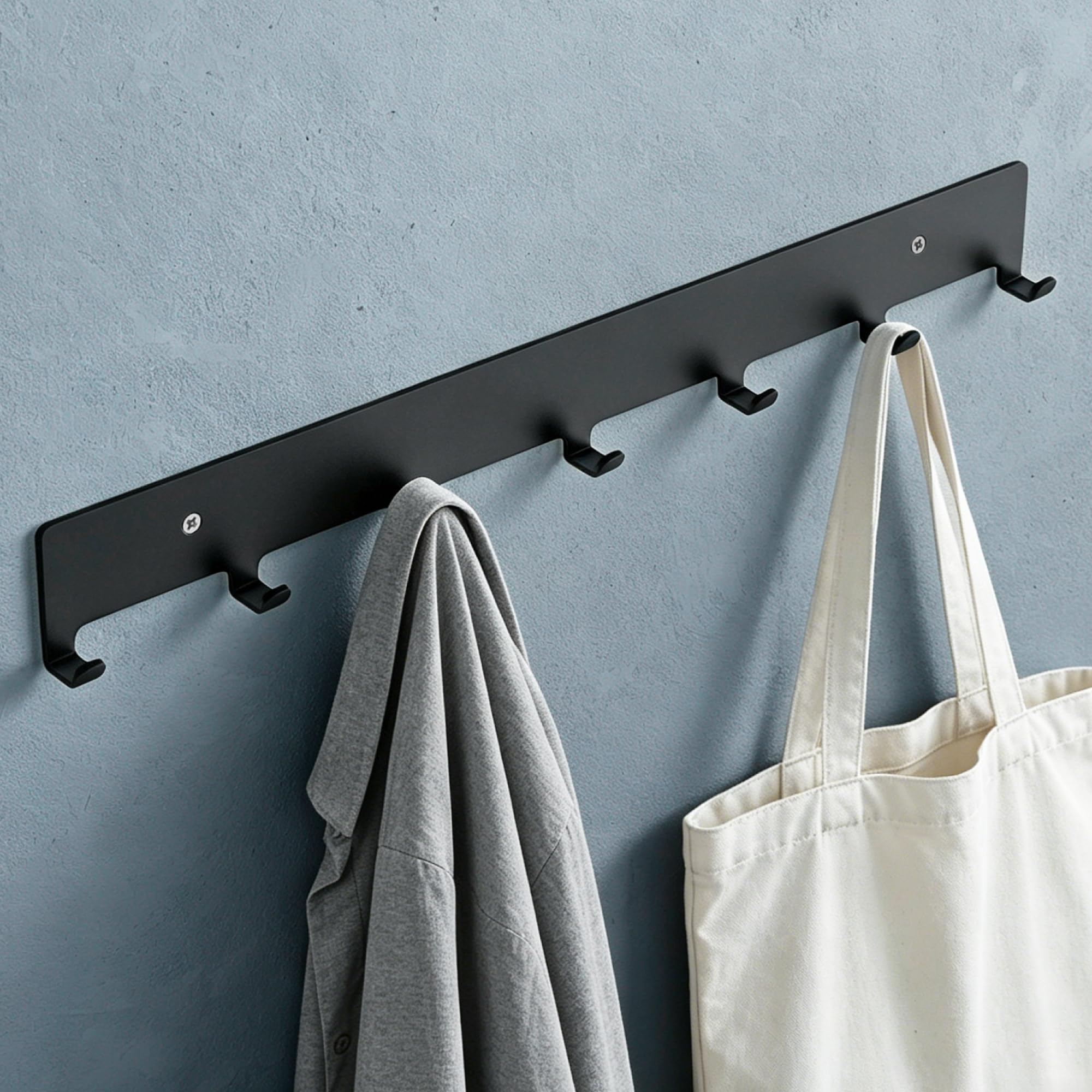 Mai & Mai Black Coat Hooks Wall Mounted, Coat Rack With 7 Hooks, Drill/No Drill