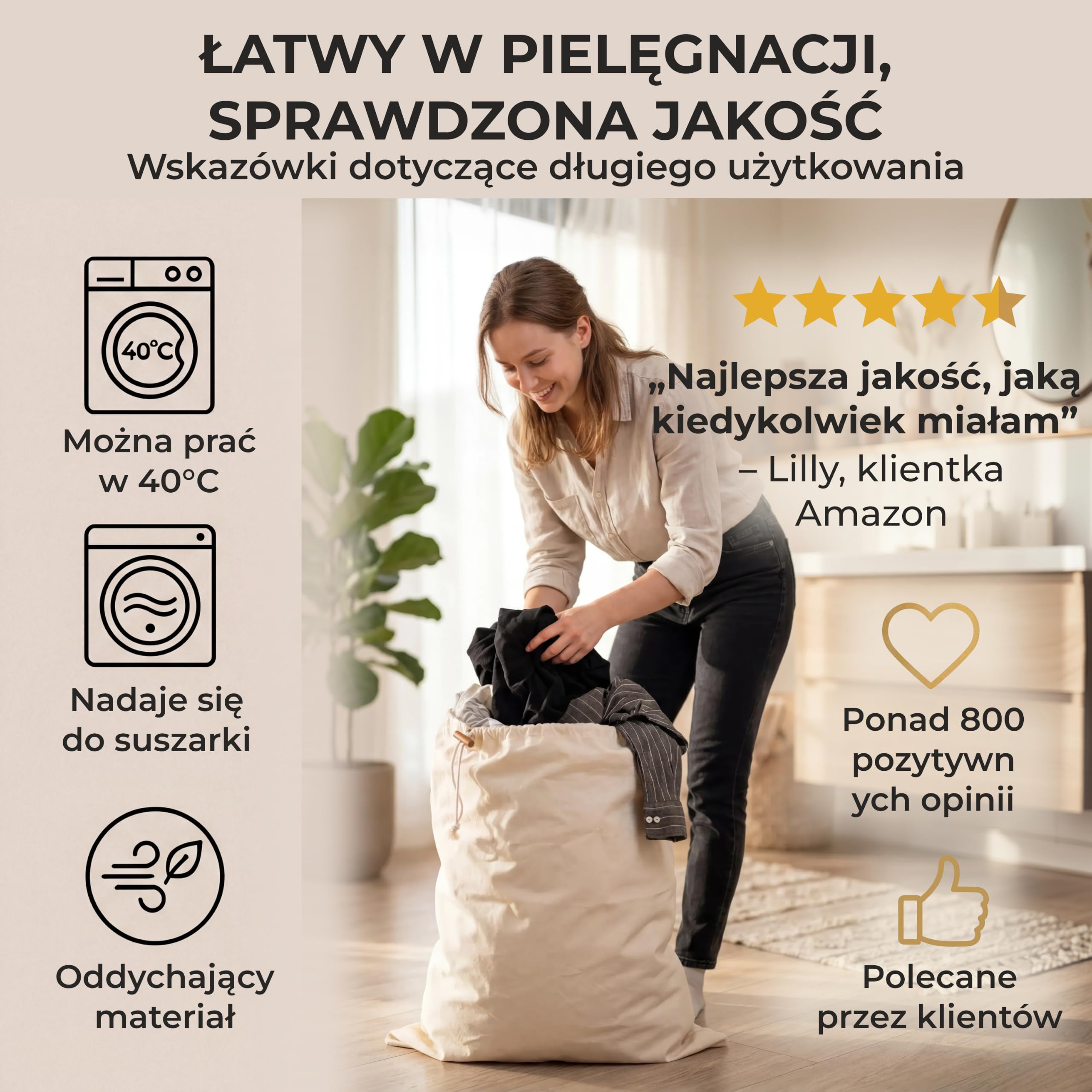 Zestaw 2 worki na pranie 50 x 70 cm, 45 l, 100% bawełna [certyfikat Öko-Tex]prać
