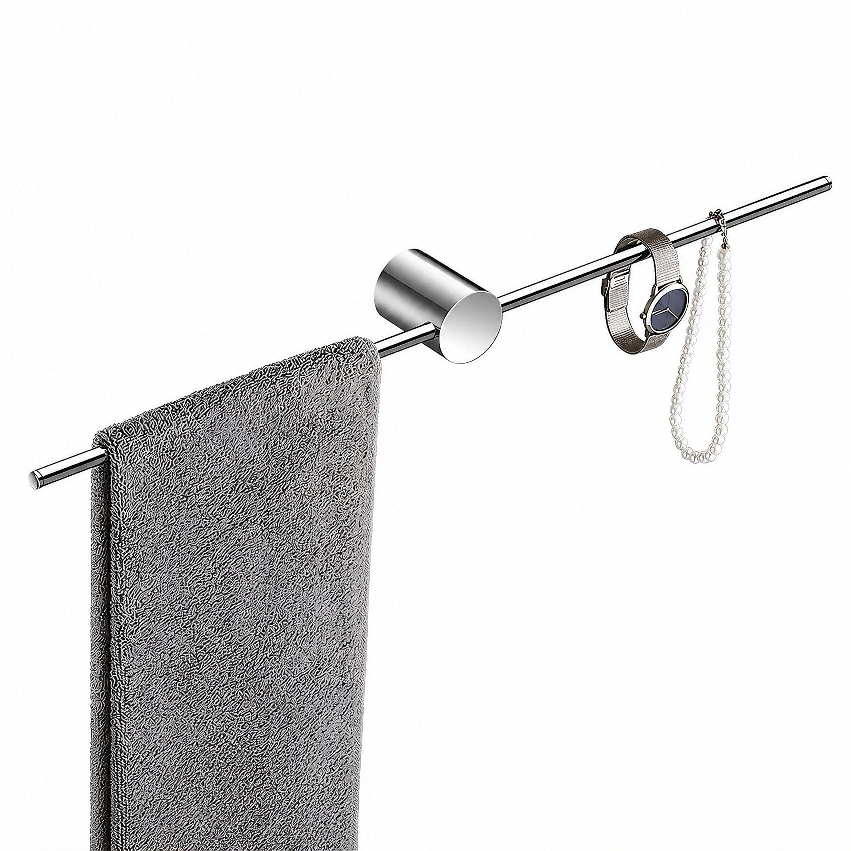 Premium Solid Brass Towel Bar, Adjustable Bath Rack Wall Mounted, Rustproof Heavy Duty Hand Towel Hanger for Kitchen, No Drill Space Saving Bathroom Hardware Set(Bright silver,60cm/23.6in)