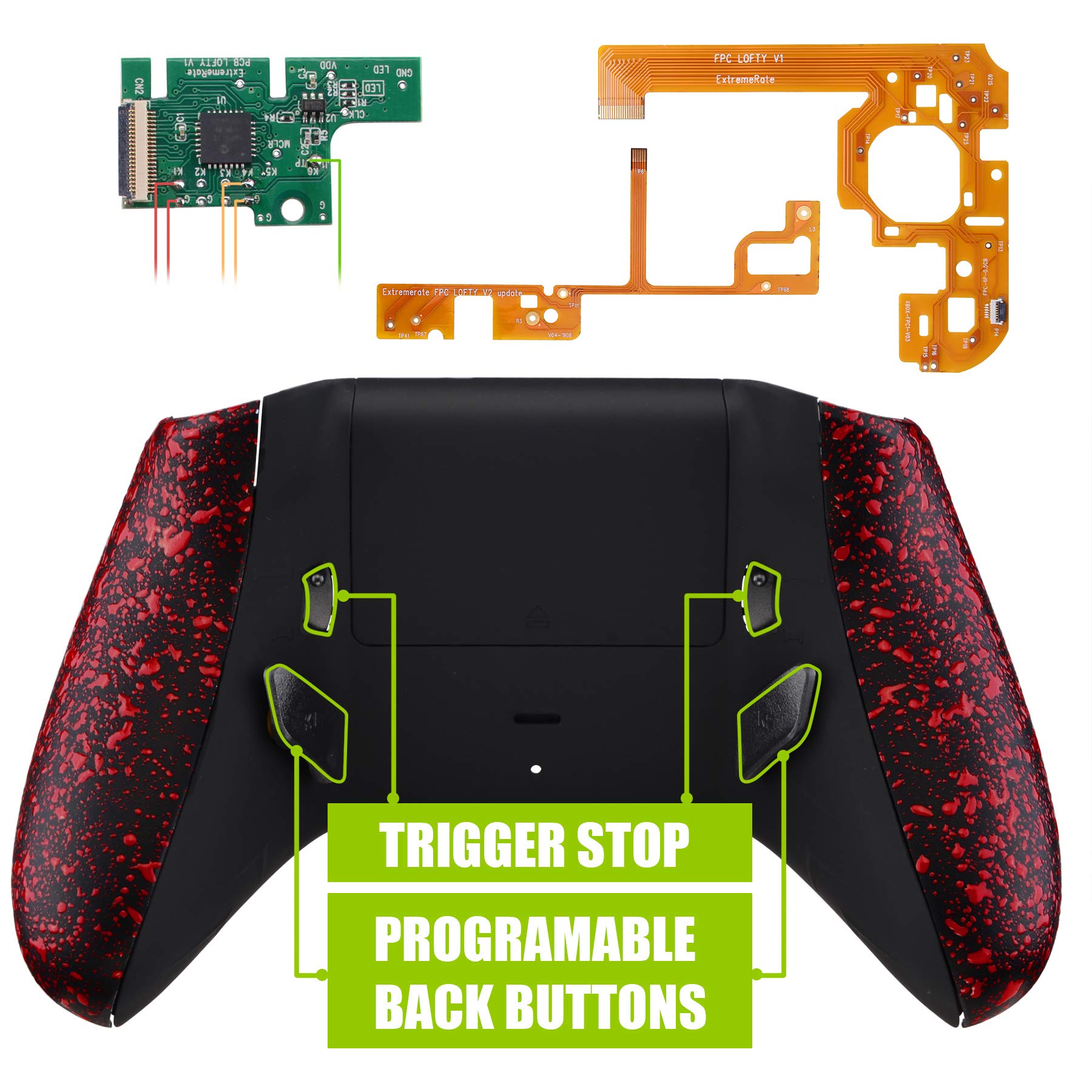 eXtremeRate Lofty Remap Kit avec Trigger Stop pour Xbox One S/X Manette, Coque Arrière avec Boutons Redessinés pour Xbox One S/X Manette (Modèle 1708)-Rouge Texturé