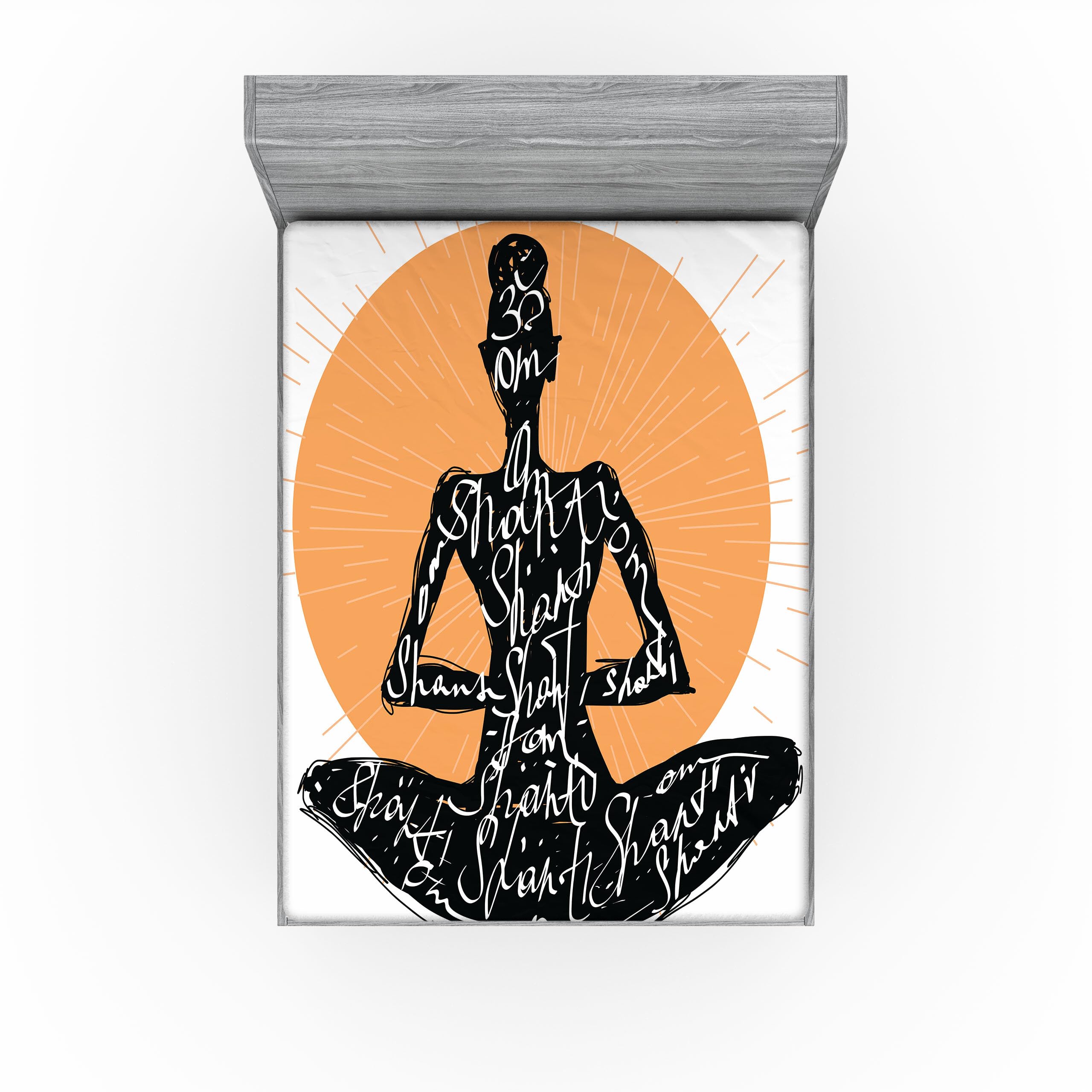 Ambesonne Yoga 2 Pack Fitted Sheet, Meditating Lady Lotus, Bed Cover All-Round Elastic Deep Pockets 2 Pieces, Package Contains 2 Queen Size Fitted Sheets, Pale Orange Black