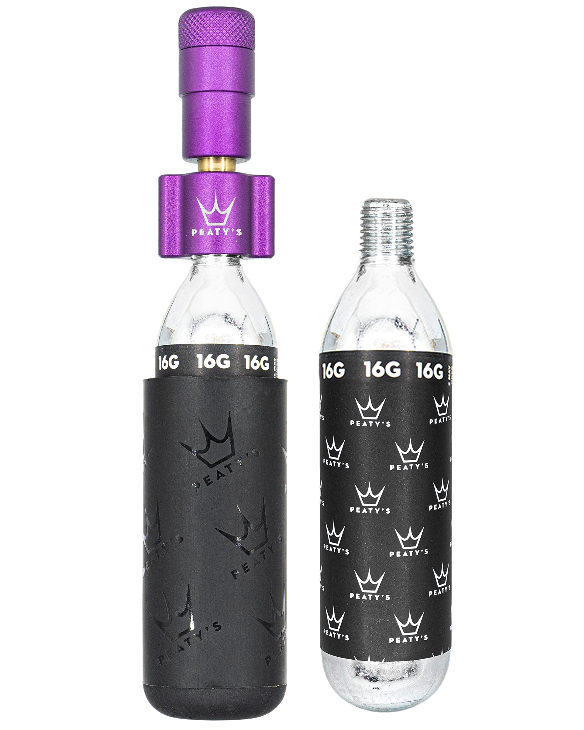Peaty's Holeshot CO2 Tyre Inflator Kit 16g - Premium Unique Compact Straight-Line Design for Maximum Airflow & Rapid Inflation, 2x16g CO2 & Freeze Protector Sleeve, Road & Gravel Bike (16g) Violet