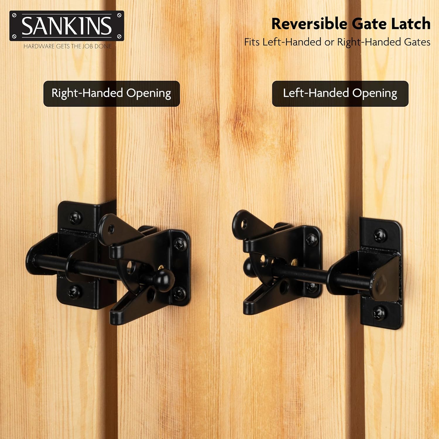 Self-Locking Gate Latch for Wooden Fence Gate Heavy Duty, Post Mount Automatic Gravity Lever Gate Fence Door Latches for Wooden Fence Secure Pool Garden Shed, Black, Normal