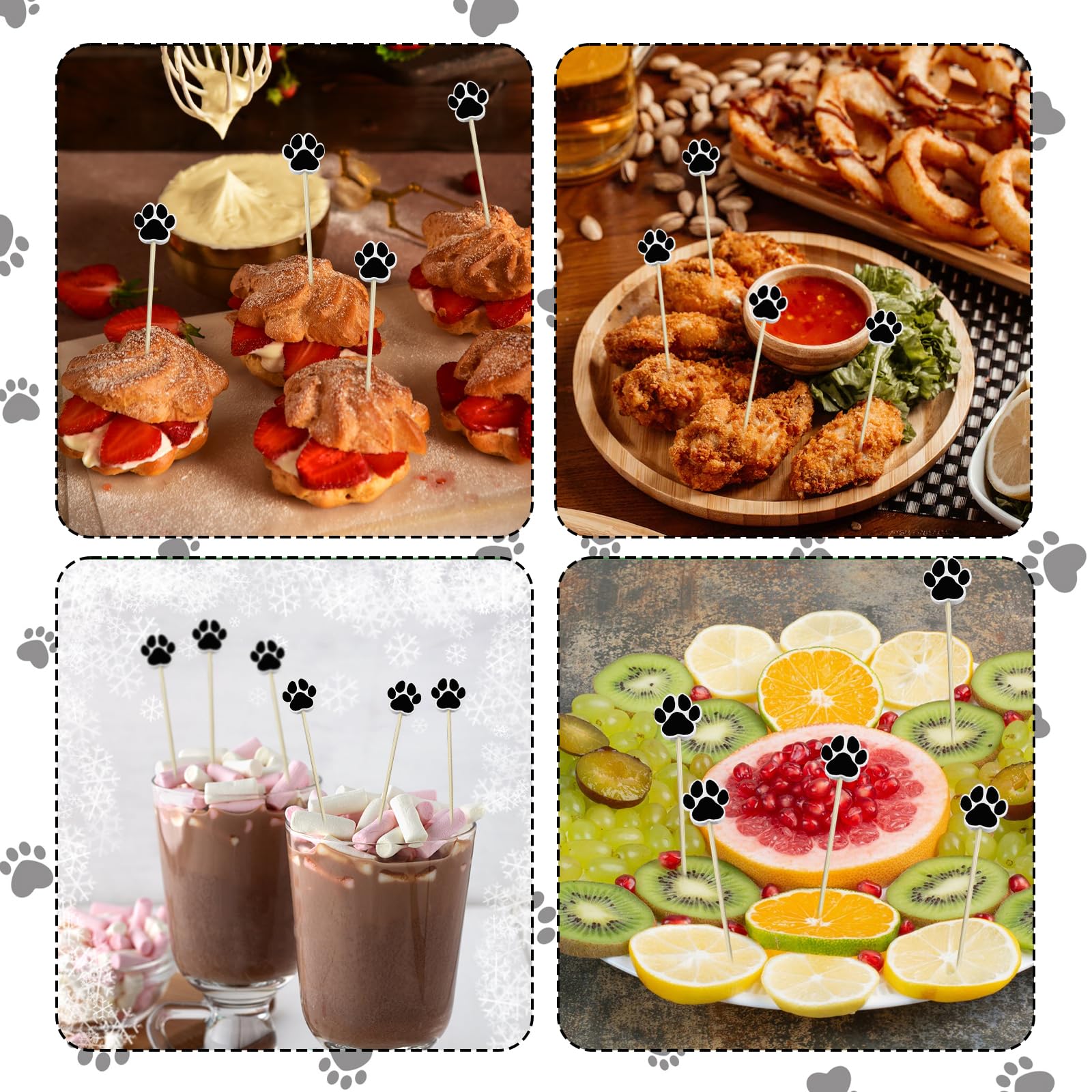 200 palillos de cóctel, palillos de dientes elegantes de 4.7 pulgadas para aperitivos, pinchos decorativos para frutas, alimentos, bebidas, suministros de fiesta, estilo pata de perro