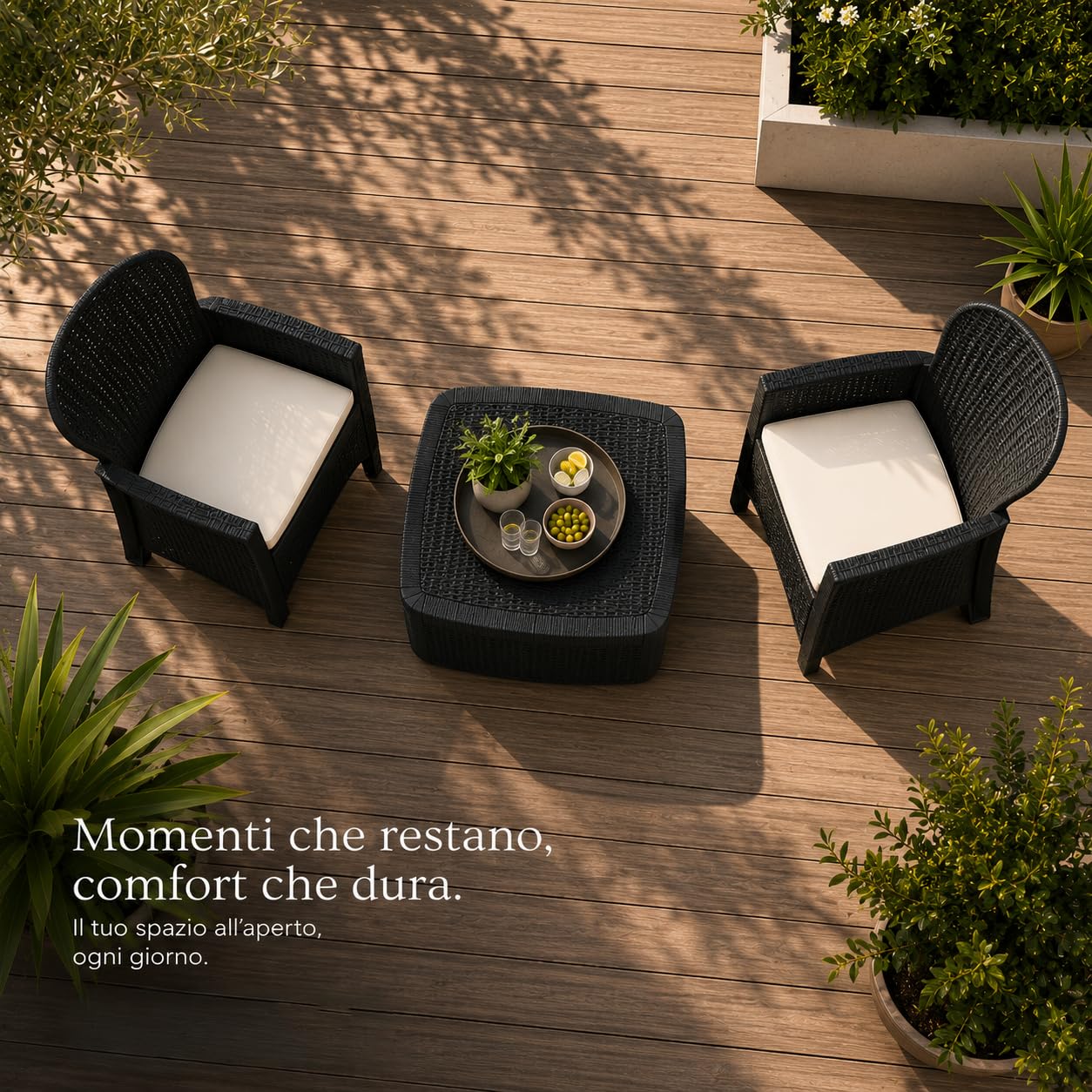 Set di Mobili da Giardino Antracite Tree con Tavolo e Due Poltrone