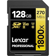 Lexar SDXC Professional 128GB 1800x UHS-II GOLD series, Class 10, U3, V60, for 4K video recording, black