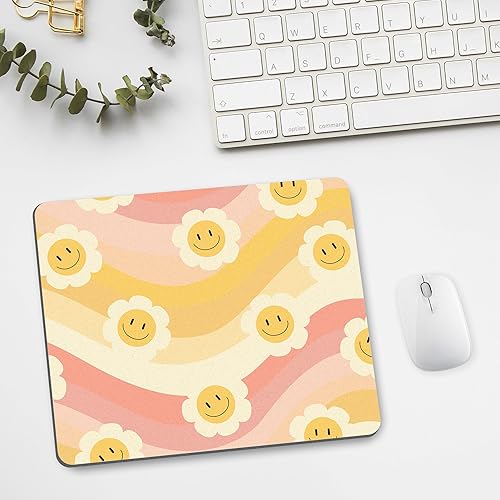 Miniatura 7 de Alfombrilla para mouse de escritorio retro naranja amarillo arco iris linda margarita Groovy Flower alfombrilla de mouse solar floral estética