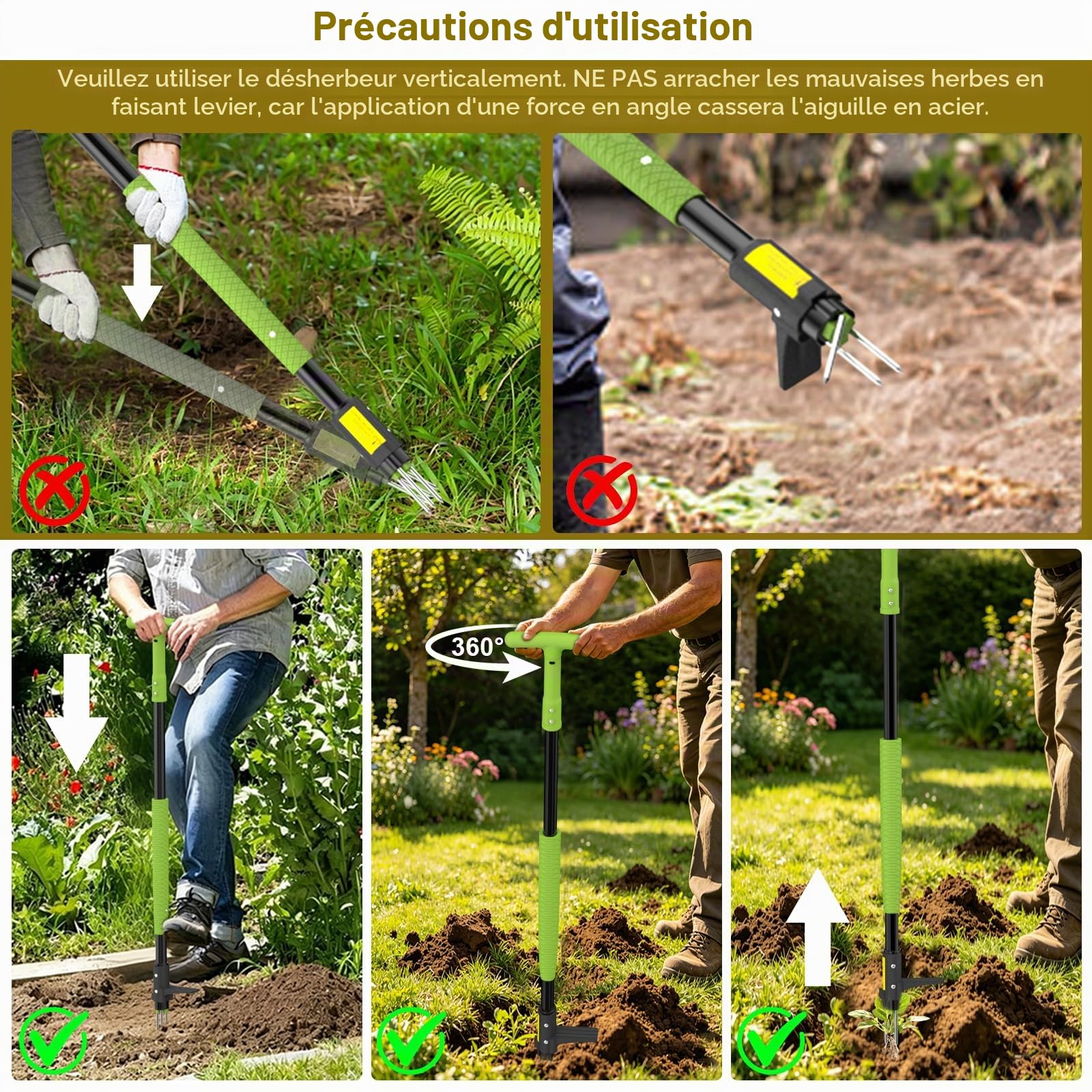Desherbeur Manuel, Outil de Desherbage de Jardin Long Manche | Désherbeurs Manuels Debout, Outil de Ramassage de Racines de Mauvaises Herbes