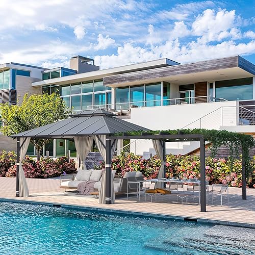 Miniatura 9 de EROMMY Cenador permanente de techo rígido de 12 x 14 pies con pérgola de 12 x 10 pies, toldo de acero metálico con techo compuesto de aluminio para