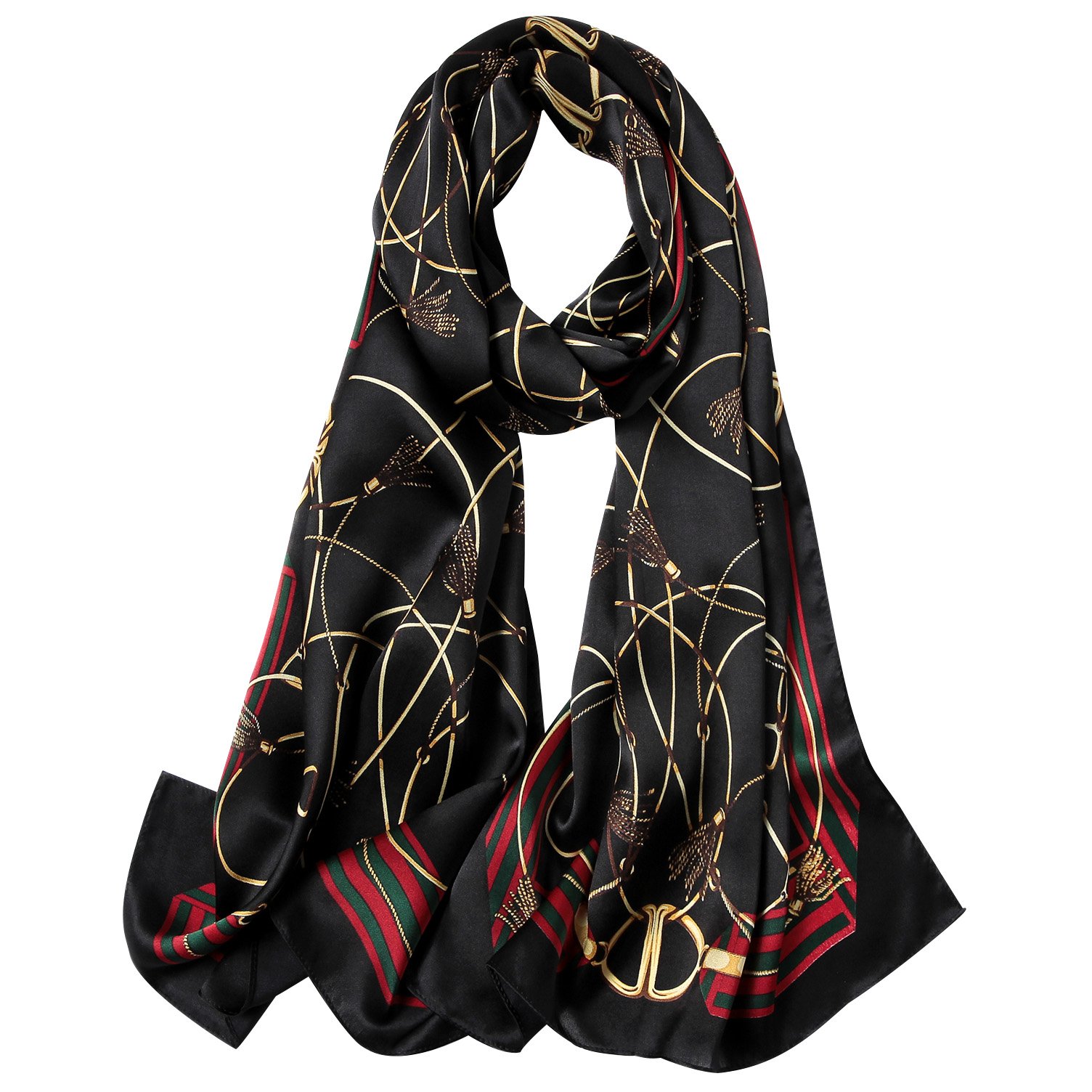Women's Long Silk Satin Scarf Luxury Classic Print Neck Hair Scarf Fashion Shawl Wraps Sunscreen (DYTS04)