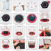 Vista 11 de Trampolín para niños, cama elástica ajustable para bebés con aro de baloncesto, 440 libras para interiores y exteriores con recinto (amarillo)