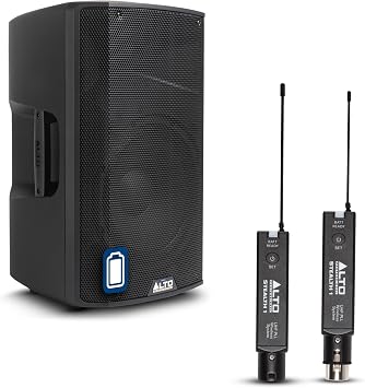 ALTO TX412B 600W 12" Baterry Powered PA Speaker Bundle with XLR Mic Receiver and Transmitter for Live Performances, Events, Karaoke, Public Address, Presentations