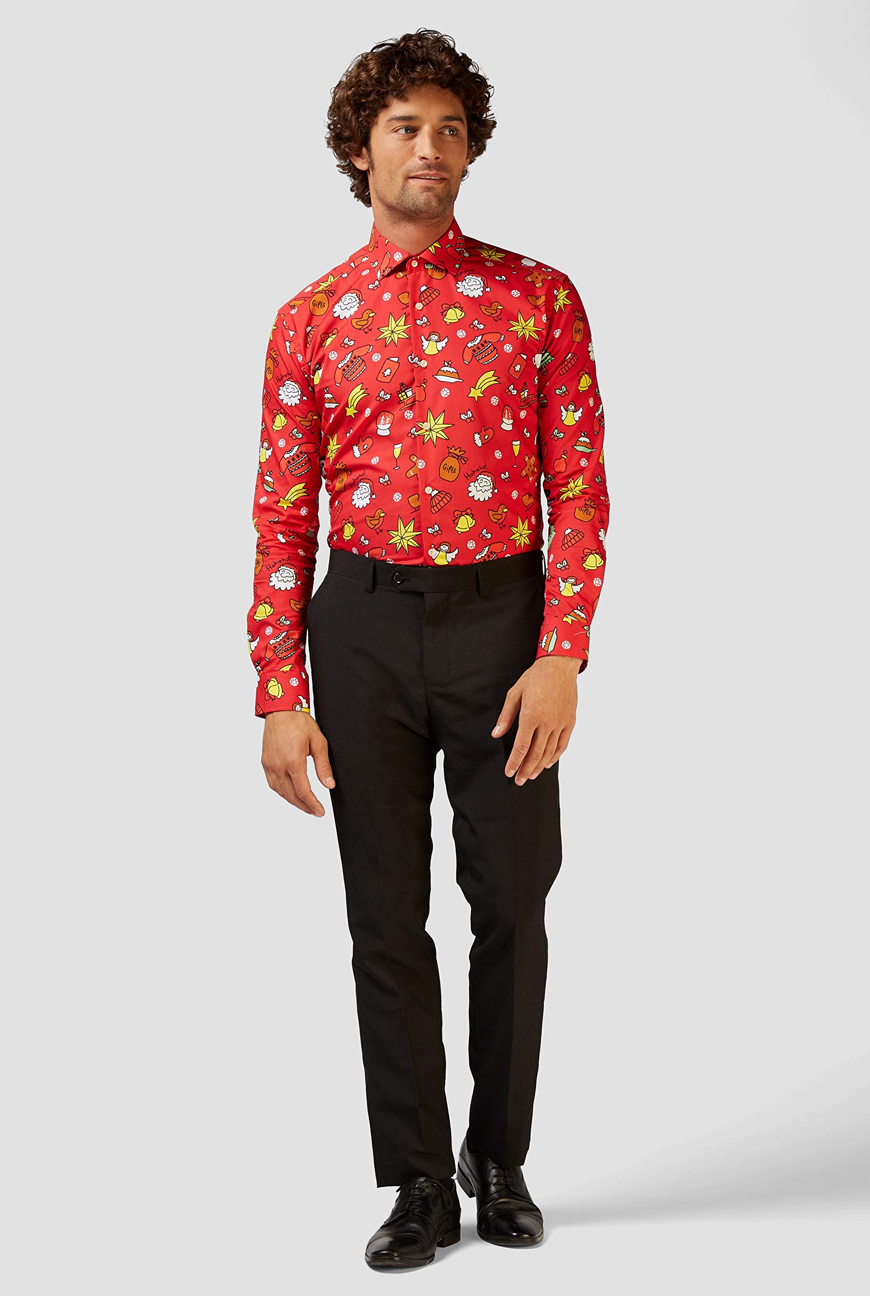 OppoSuits Koszula męski OppoSuits Christmas Fitted Button-up Shirt With Long Sleeves For Men