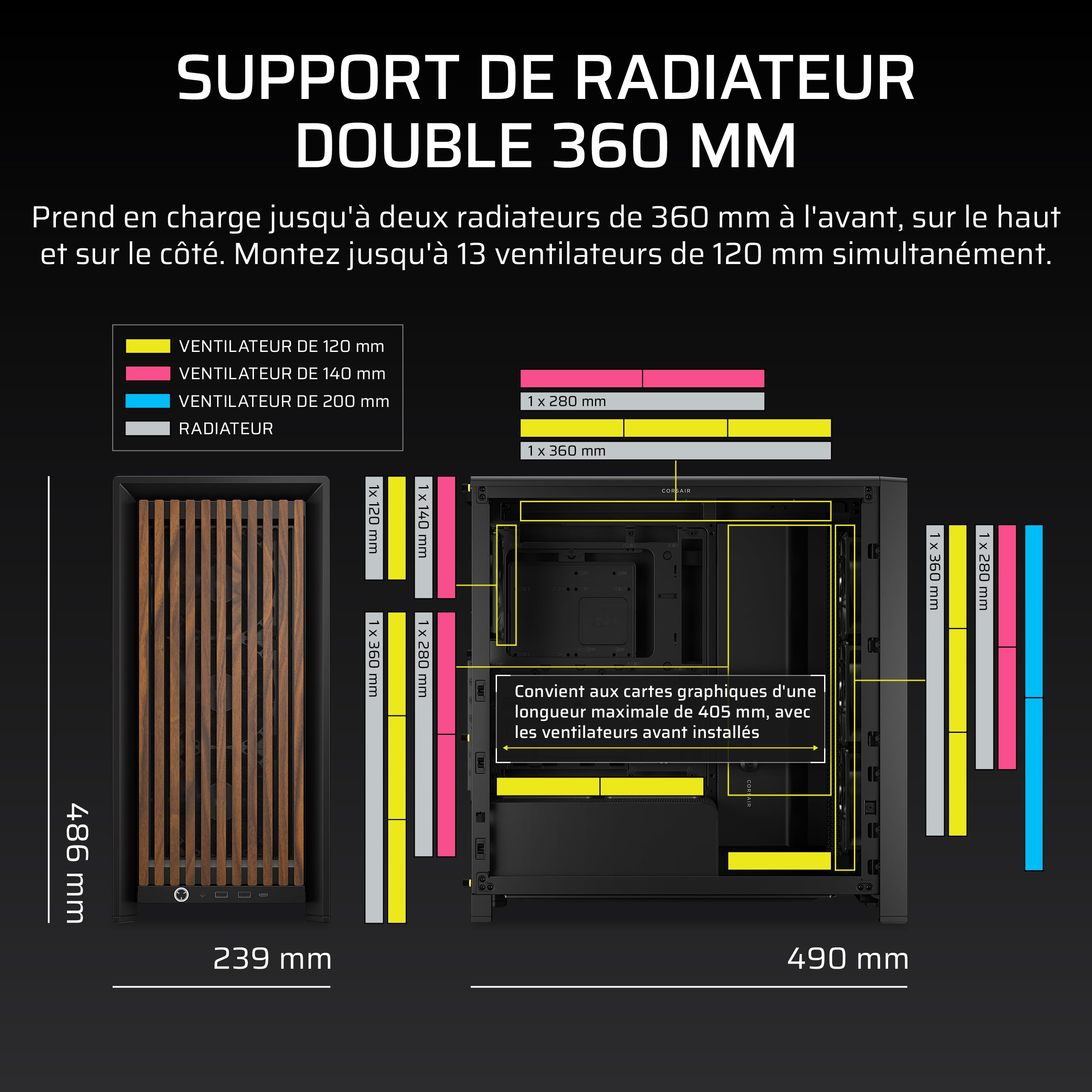 CORSAIR Frame 4000D Wood RS Boîtier PC Moyen-Tour – Noir & Noyer