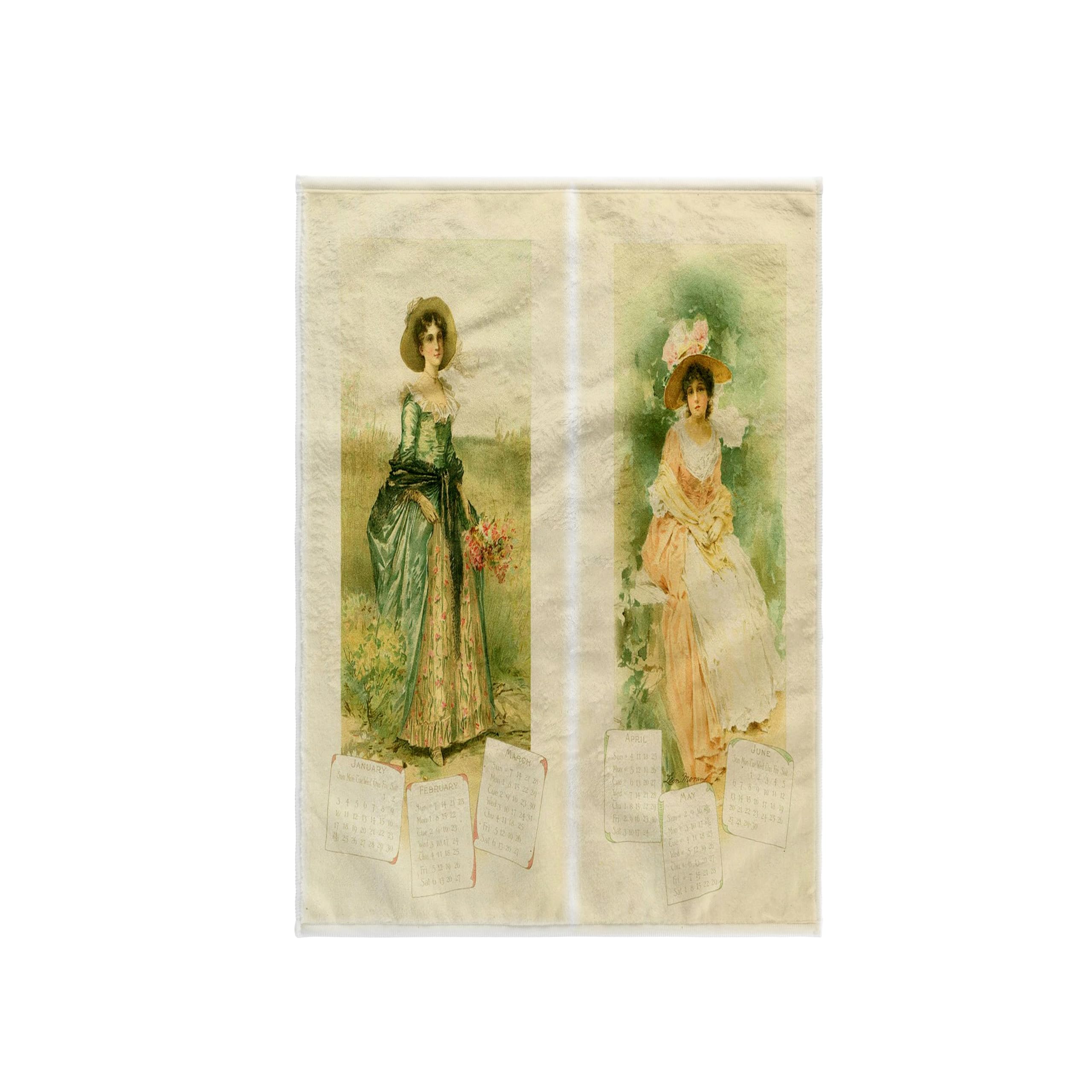 3dRose 15x22 Hand Towel - Victorian Calendar Ladies Victorian