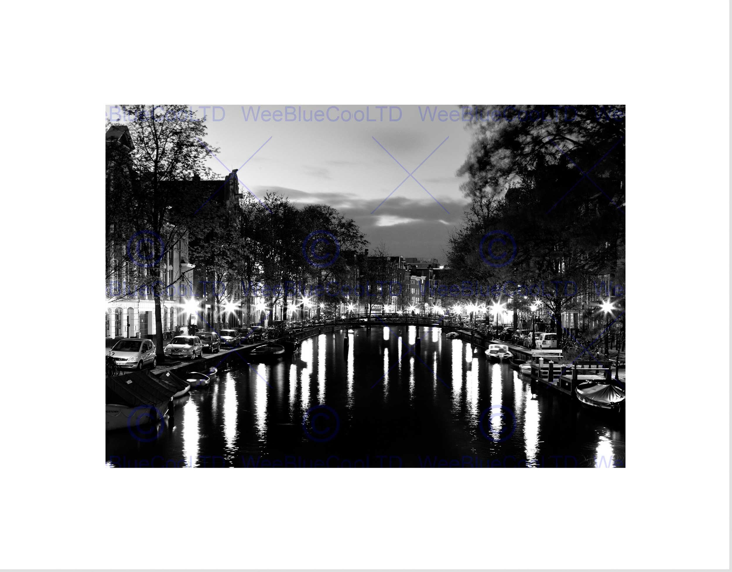 Wee Blue Coo Amsterdam Channels Night Lights Black White Wall Art Print