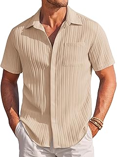 Sponsored Ad - COOFANDY Mens Casual Shirts Short Sleeve Button Down Shirts Fashion Textured Summer Beach Shirt