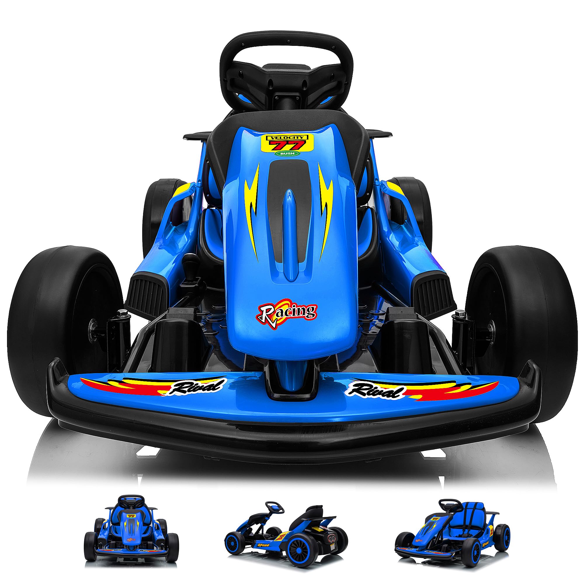 24V Electric Go Kart for Kids, Crazy Drift Cart with 400W Motors, EVA Tires, Max Speed 8.1 MPH, Music, Wireless, Electric Pedal Kart Outdoor Ride on Toy for Kids Ages 6+, Blue