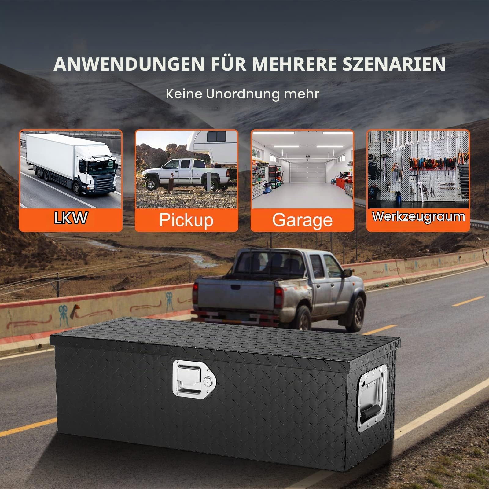 VEVOR 762 x 330 x 244 mm Werkzeugkasten für LKW-Ladefläche, Abschließbar 64 L Truckbox Werkzeugbox Aufbewahrungs-Werkzeugkasten, 30 kg Tragfähigkeit Werkzeugkiste Organizer für Wohnmobil, PKW usw.