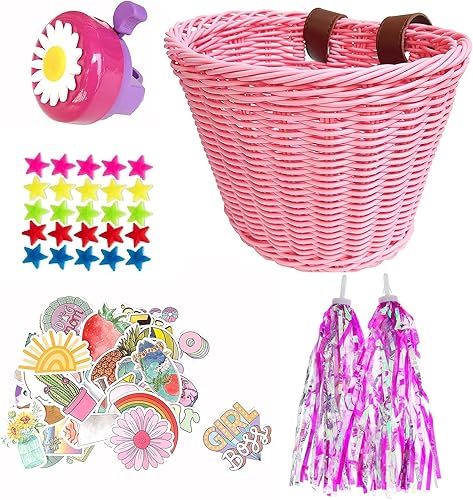 Kit de accesorios de decoración de bicicleta para niñas, cesta de bicicleta tejida a mano, cuentas de radios de rueda de bicicleta para niños, cinta disponible en Yaxa Venezuela
