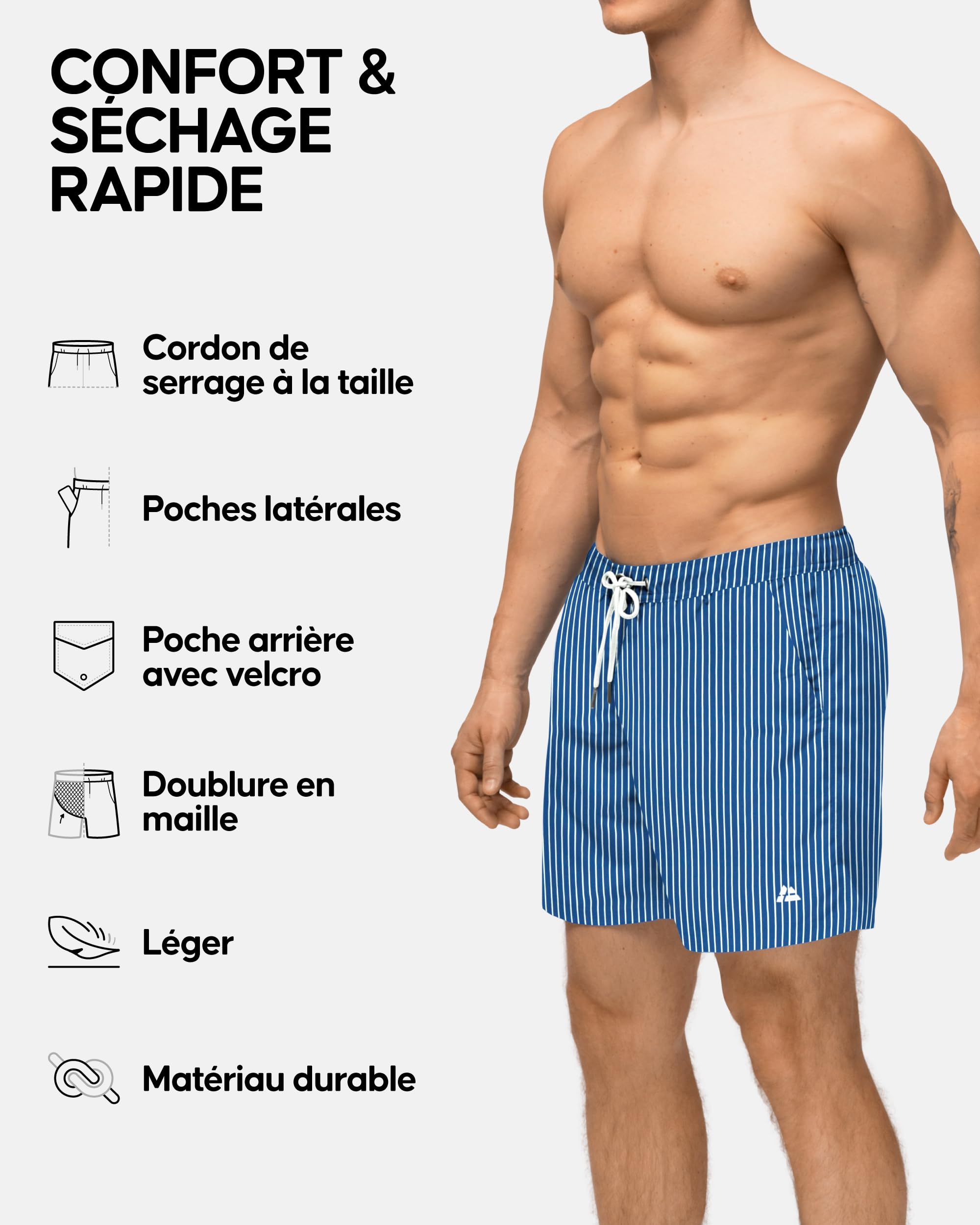 DANISH ENDURANCE Short de Bain Homme, Léger et Confortable | Short de Bain Léger, Doublure en Mesh Douce, Séchage Rapide et Poches Sécurisées, pour la Plage, la Natation et la Piscine