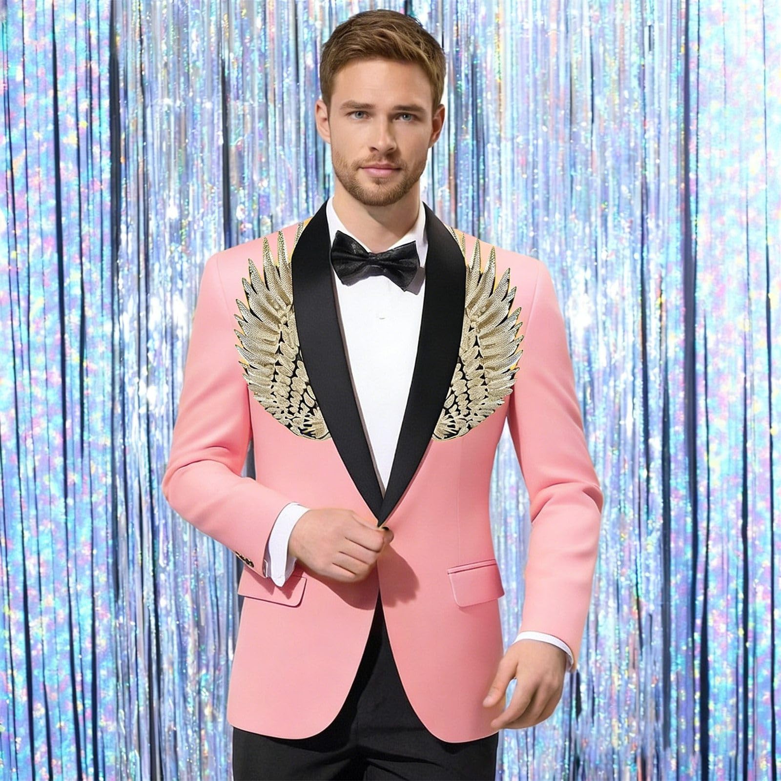 Generisch Giacca da uomo con paillette, con brillantini, per feste, balli di fine anno, blazer da uomo, casual, sportivo, per matrimonio, business, abito da uomo