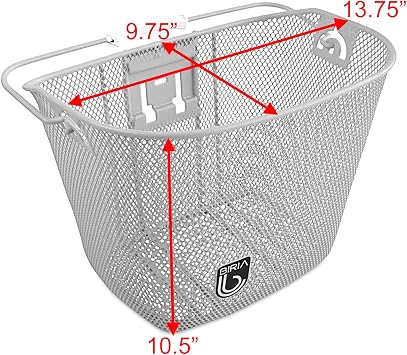 Bicycle Basket with Bracket White, Front Quick Release Basket, Removable, Wire Mesh Bicycle Basket, fit Handlebar Size 25.4 mm, NEW, White by Biria