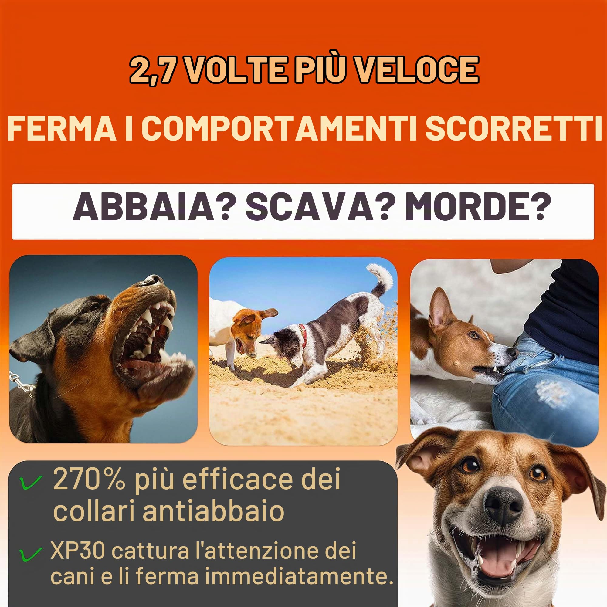 Dispositivo antiabbaio per cani con 3 emettitori a ultrasuoni, portata 15,2 m, dispositivo deterrente professionale per cani che smettono di abbaiare del cane, miglior strumento portatile per