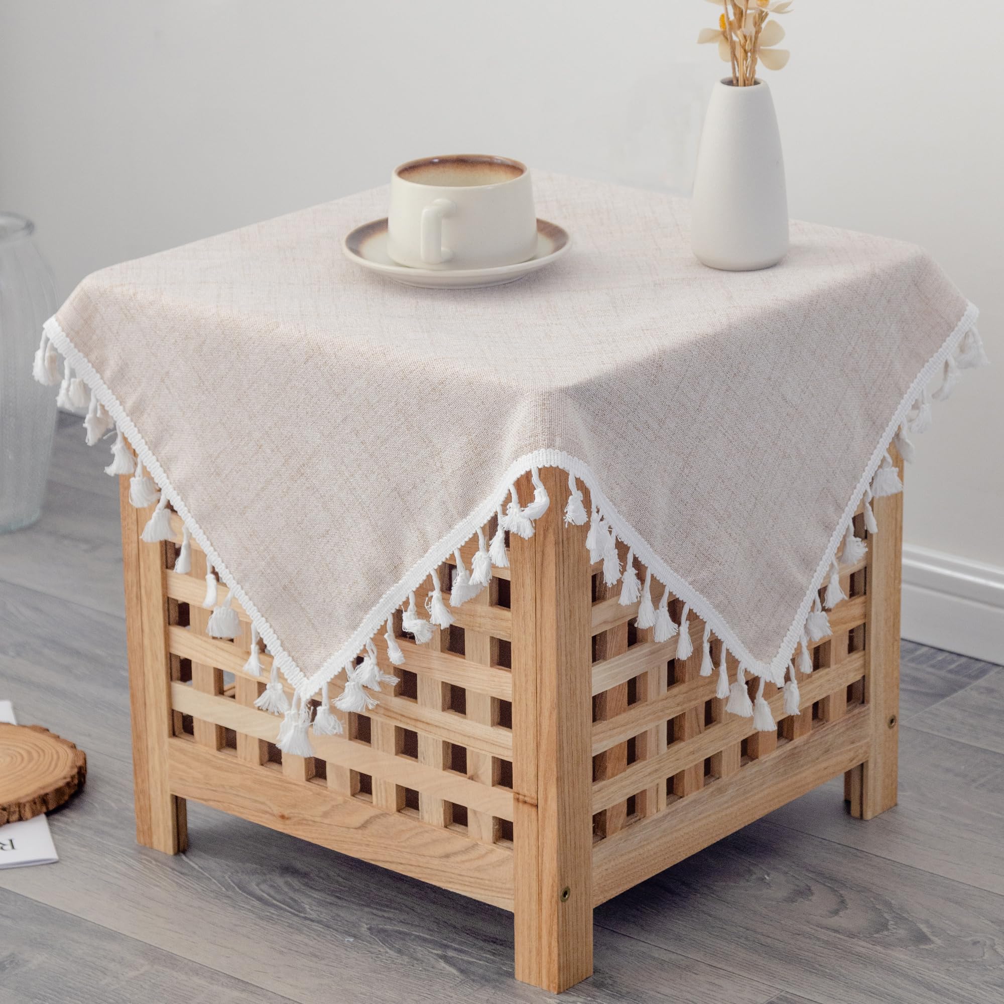 YZKITM Linen Small Square Farmhouse Tablecloth 24 x 24 Inch Beige