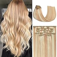 Vista 46 de Honsoo Extensiones de cabello humano real de color marrón con pinzas, marrón castaño, 15 pulgadas, 70 g, 7 unidades, cabello lacio sedoso y marrón