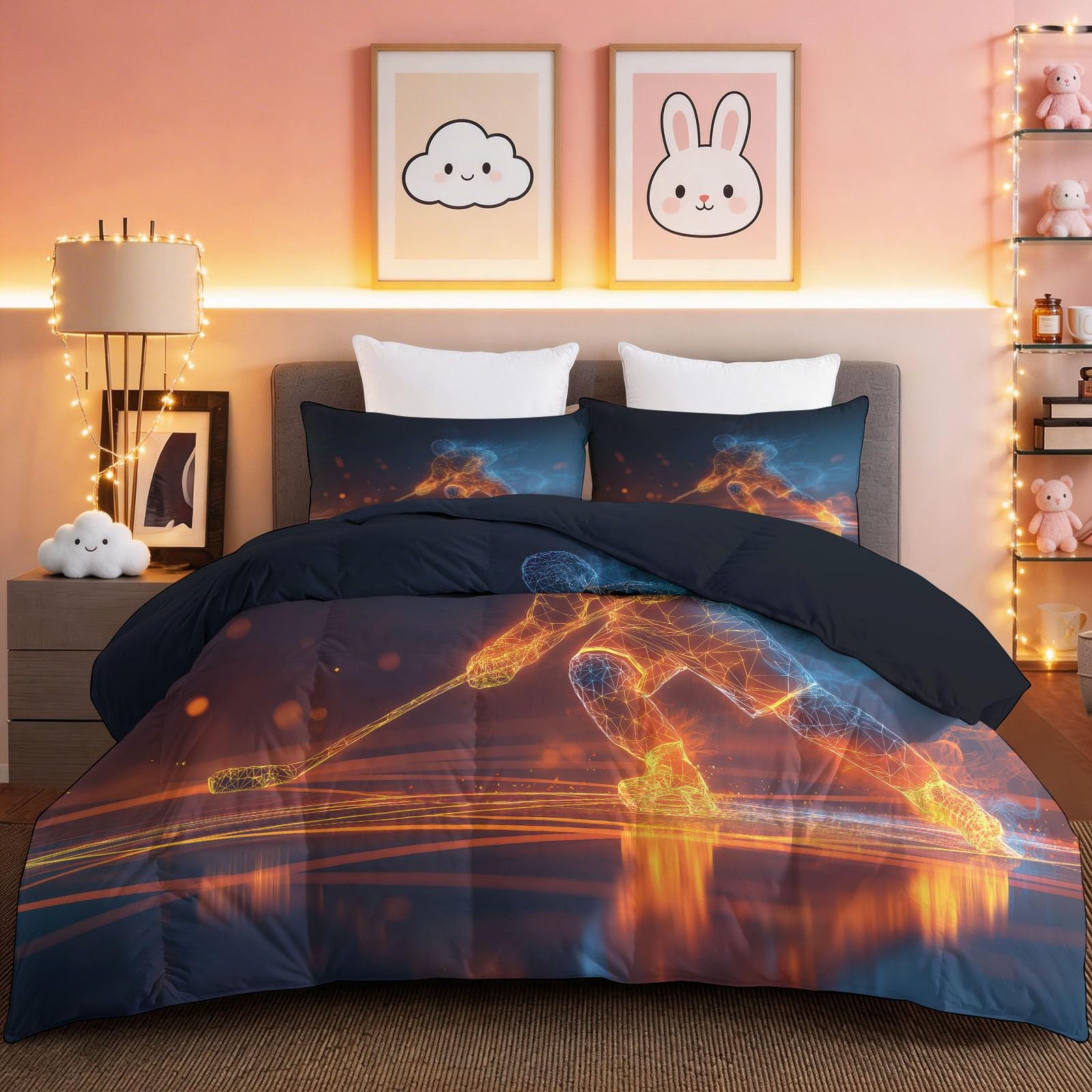 Housse de couette 220x240 cm hockey sur glace parure de lit 2 personnes