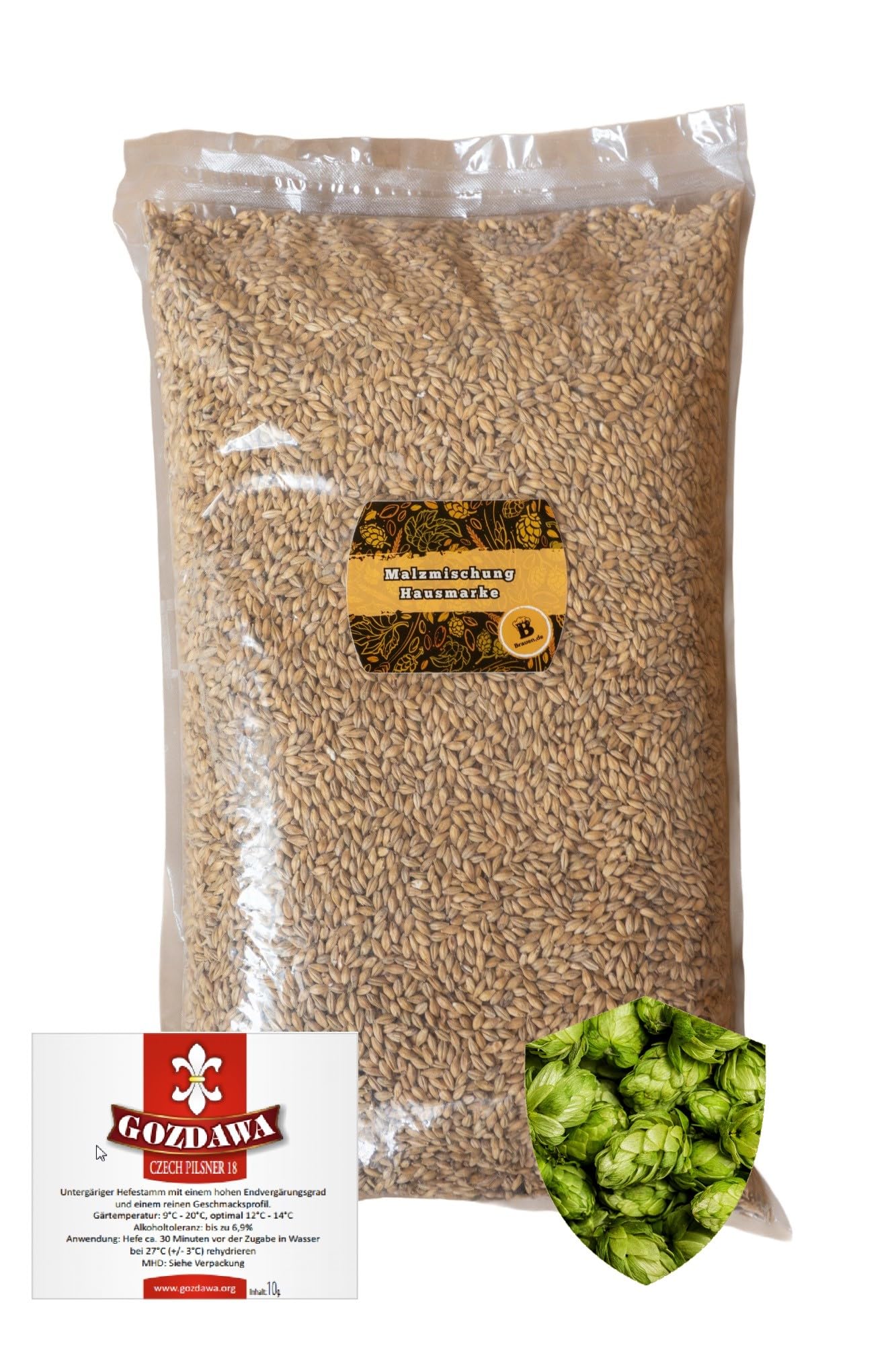 Malzpaket 20 Liter Böhmisches Pilsner – alle Zutaten inklusive für 20 Liter fertiges Bier – Malz, Hopfen und Hefe Heimbrauerei