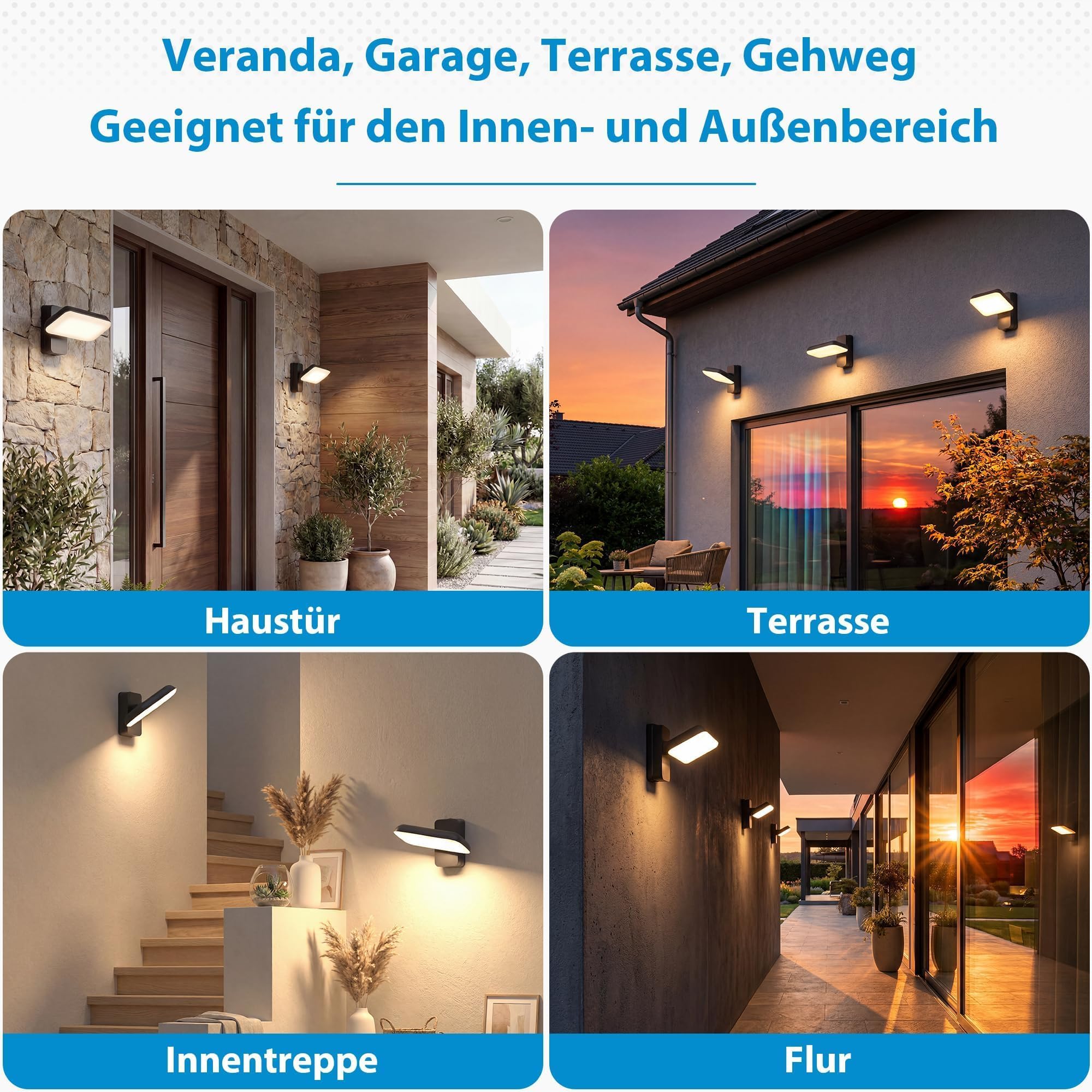 20cm LED Wandleuchte Außen 18W, 350° Schwenkbar Villa Wandleuchte Anthrazit IP65 Wasserdicht, 3000K Außenlampe für Außenbeleuchtung Hauswand & Terrassenlampen
