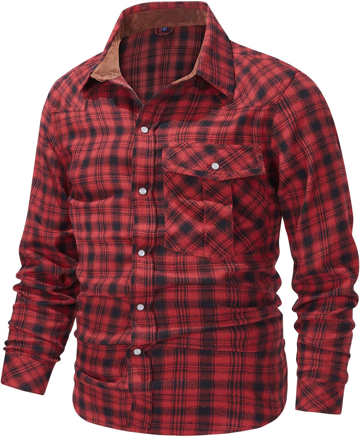 Flygo Men's Flannel Shirts Pearl Snap Long Sleeve Checkered Western Cowboy Brushed Plaid Regular Fit Shirt - Image 3