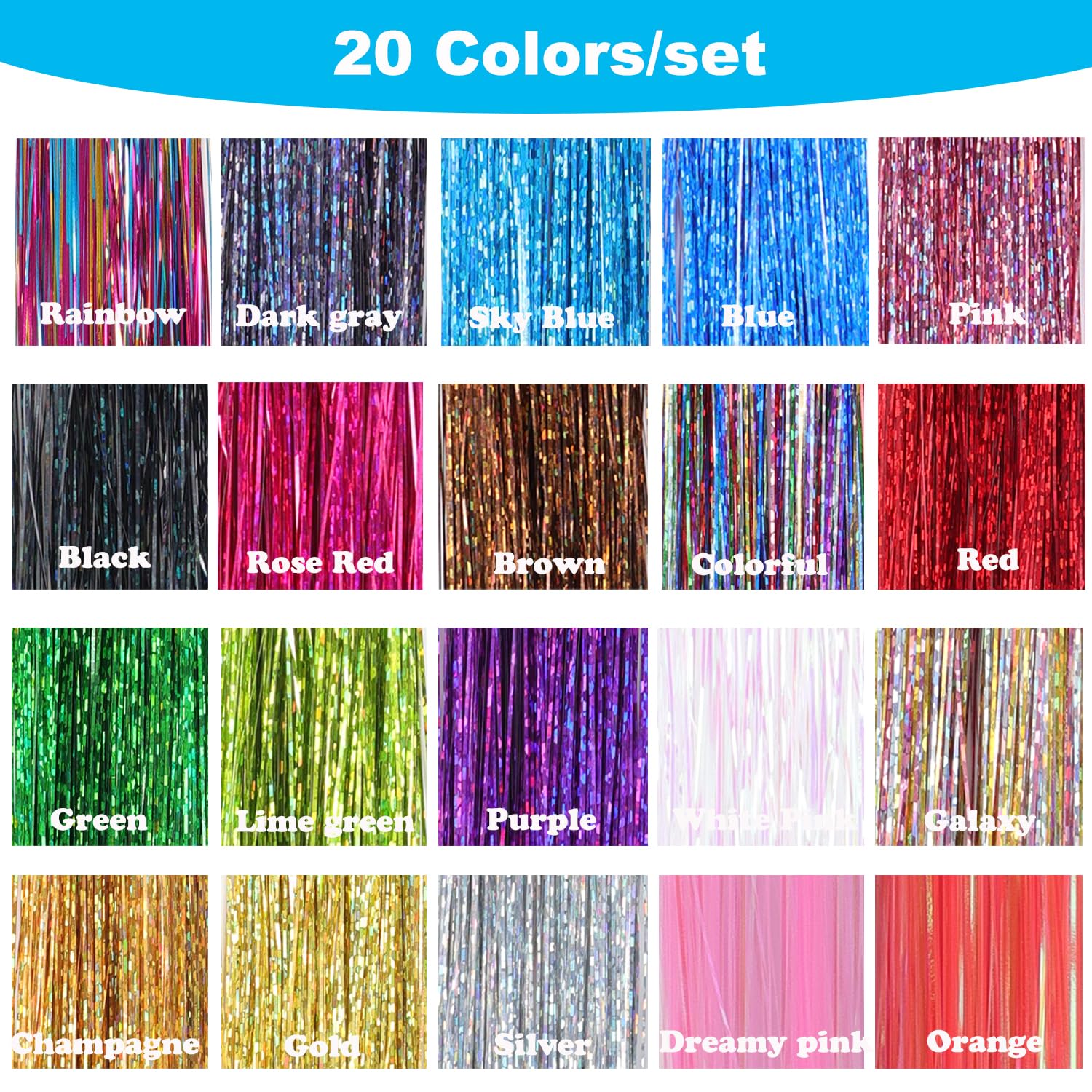 Hair Tinsel Kit - 20 Colors, 8000 Strands -2 Hair Tinsel Kit - 20 Colors, 8000 Strands -2