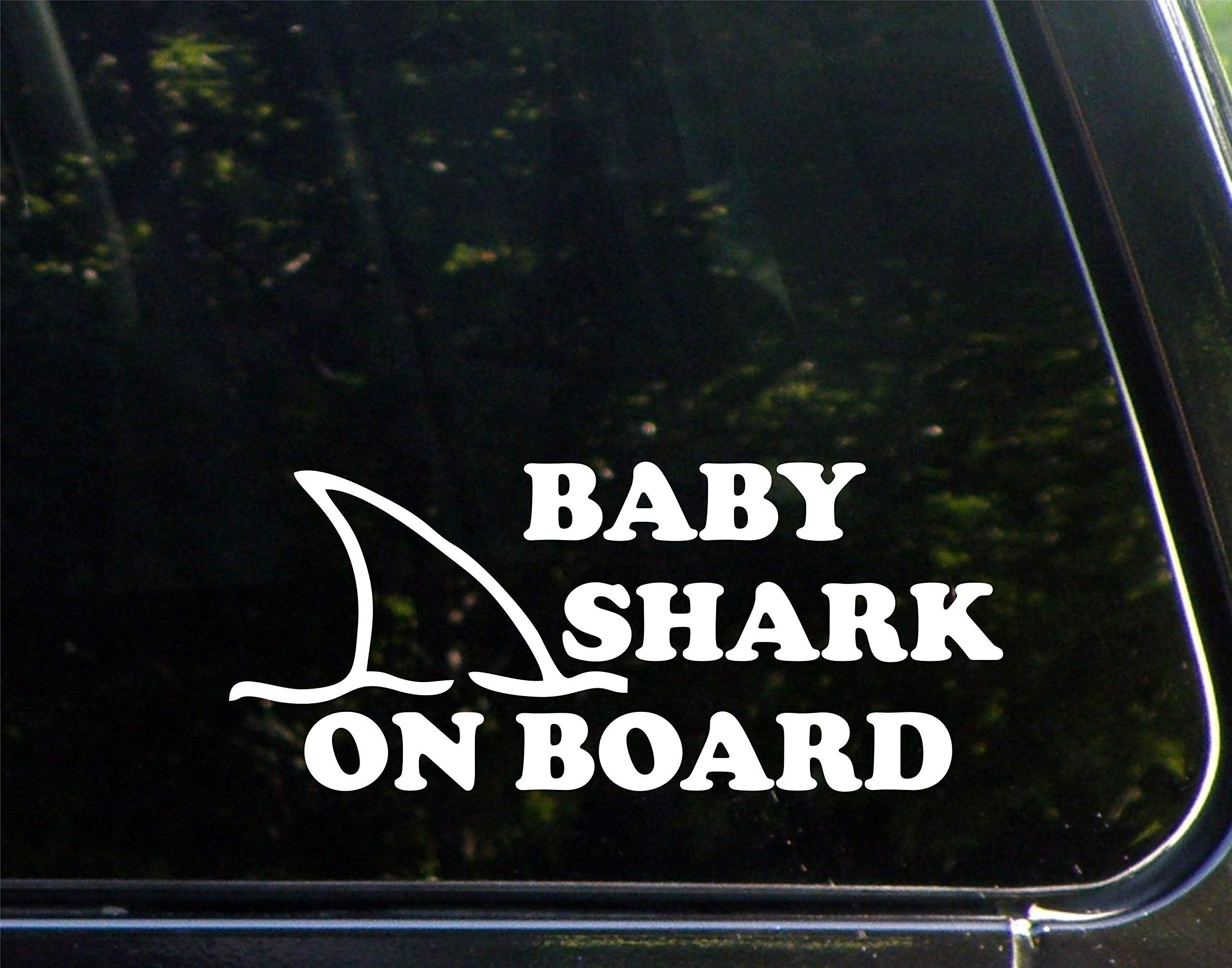 Baby Shark On Board (8-3/4" X 3-3/4") Die Cut Decal Bumper Sticker for Windows, Cars, Trucks, Laptops