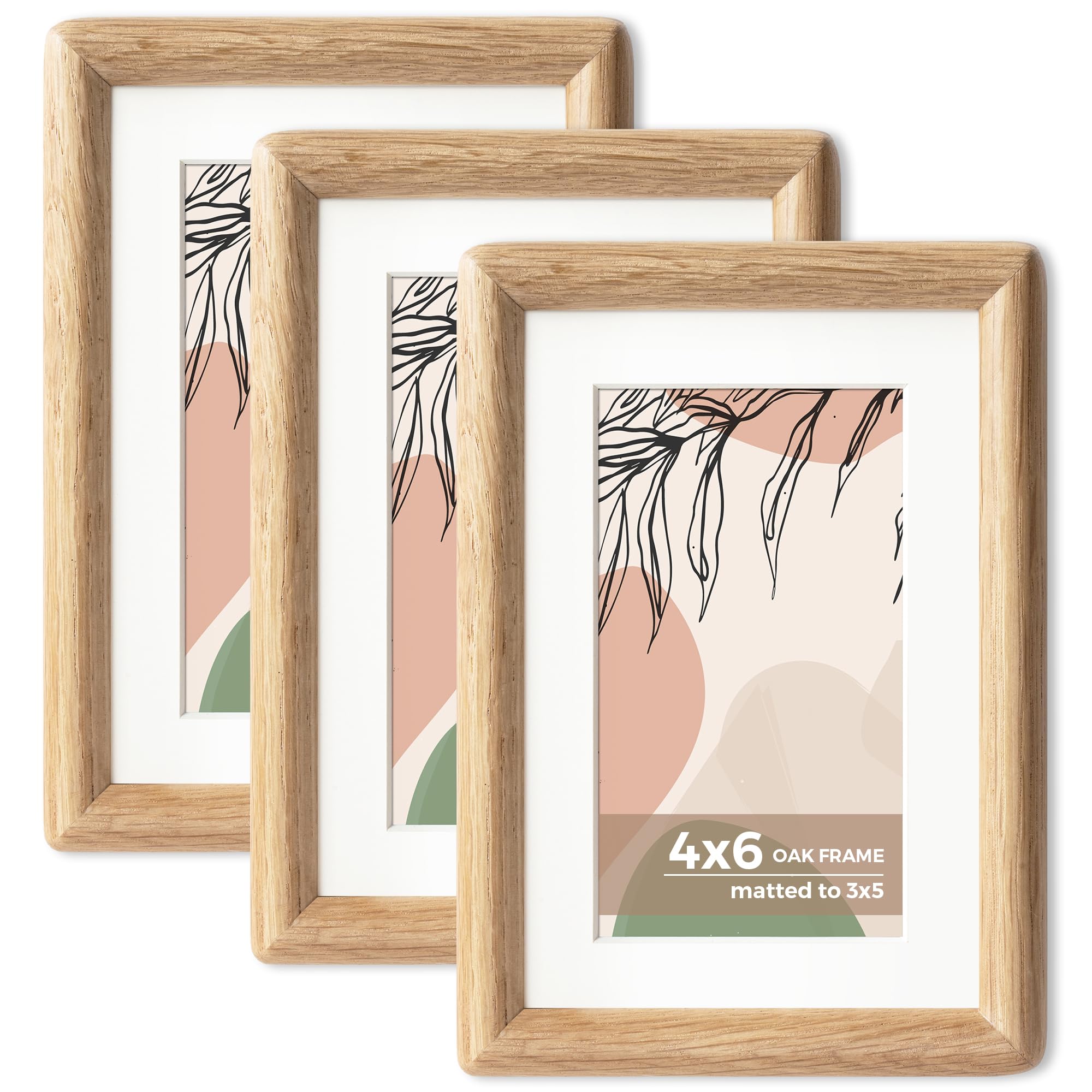 Axeman 4x6 Oak Frame Set of 3 - Rounded Corner 4 x 6 Picture Frame Matted to 3.5x5 - USA-Sourced Oak Wood 4x6 Photo Frame with Tempered Glass for Tabletop or Wall Mount Display โ image 1