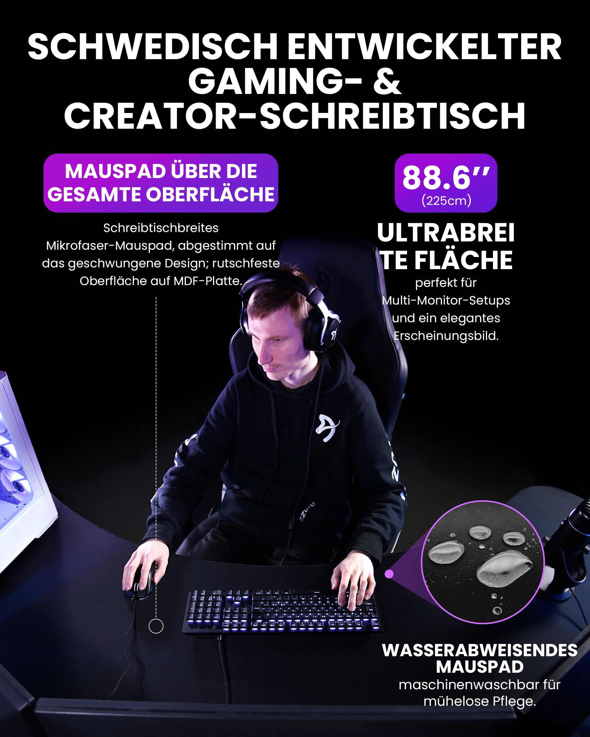 Arozzi Arena Angelo L Gaming Tisch Reines Schwarz