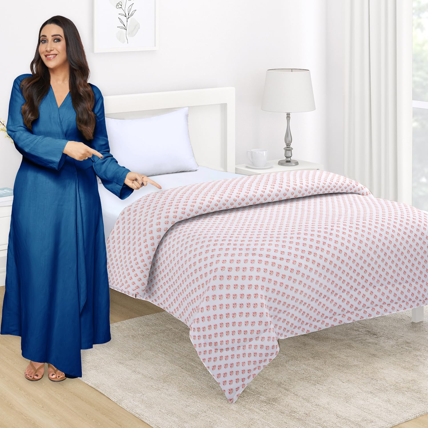 HOKIPO Microfiber Ultra Soft Reversible AC Comforter/Blanket for Single Bed | All Weather Duvet, 220 GSM (IN-571-D3), Multi-image-11