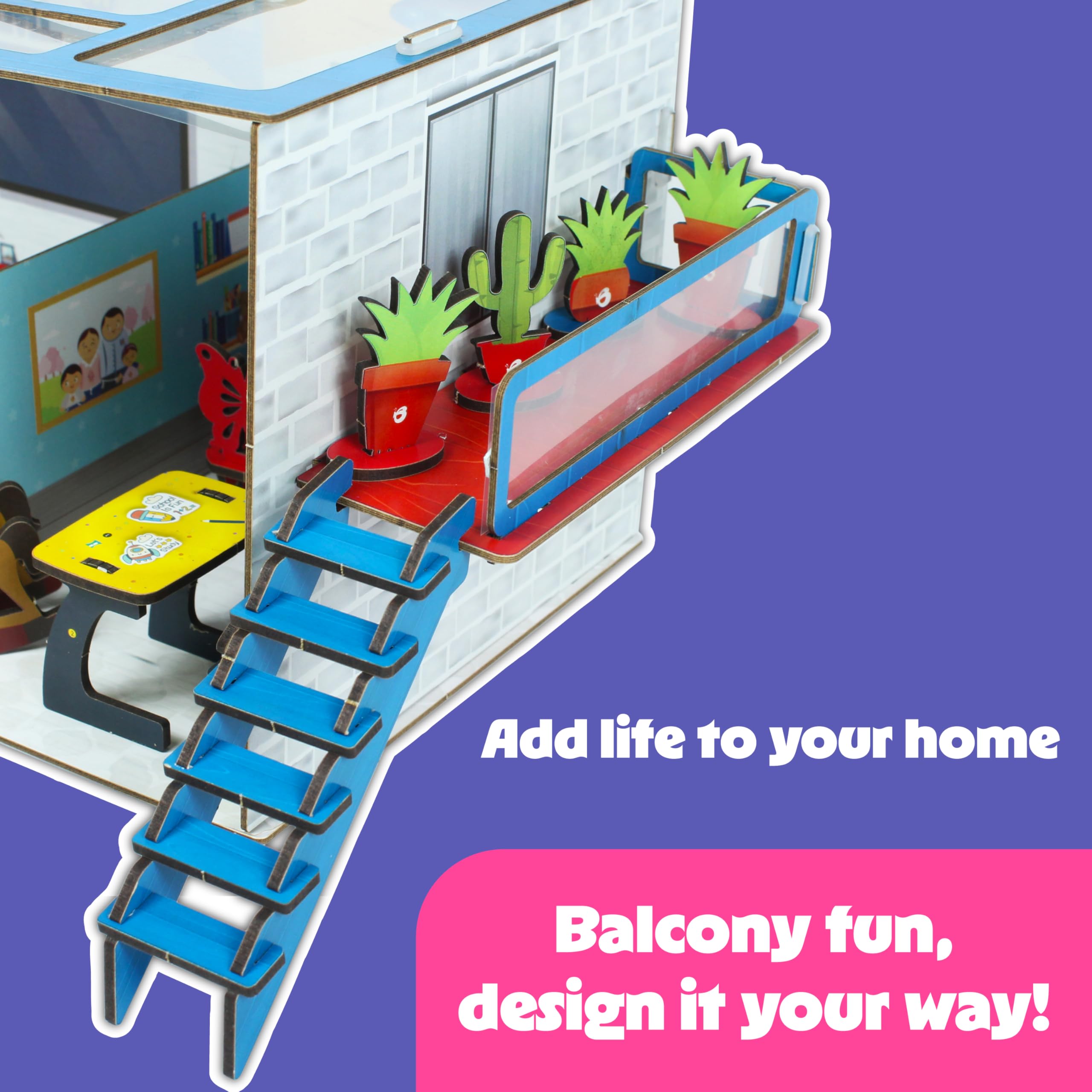 Butterfly Edufields Little Architect House para niños con 10 muebles en miniatura | Casa de muñecas eléctrica de madera para niños a partir de 5 años
