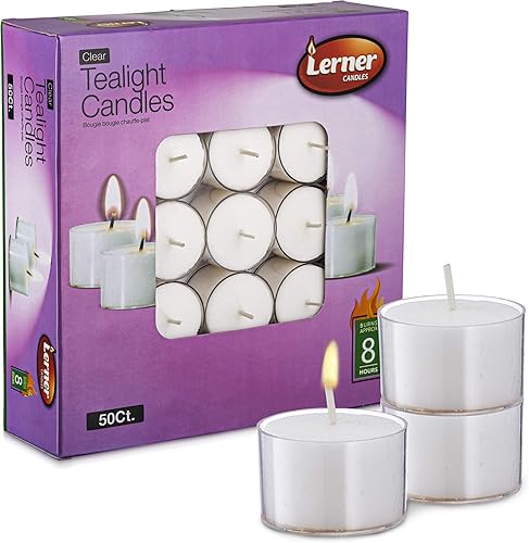 Lerner - Velas de té transparentes a granel Velas transparentes de 8 horas de duración Velas transparentes de 8 horas Quema limpia constante sin