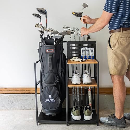 Miniatura 2 de Teal Triangle Organizador de palos de golf independiente, elegante soporte de almacenamiento de garaje resistente, sostiene bolsas de golf, zapatos,