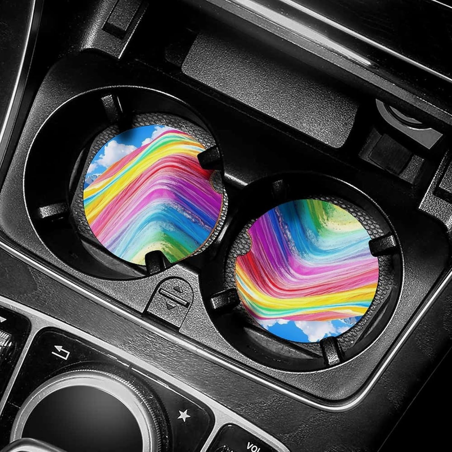Rainbow Mountain Cute Car Coasters 2.56 Inch Absorbent Cup Holder for Drinks Auto Interior Accessories
