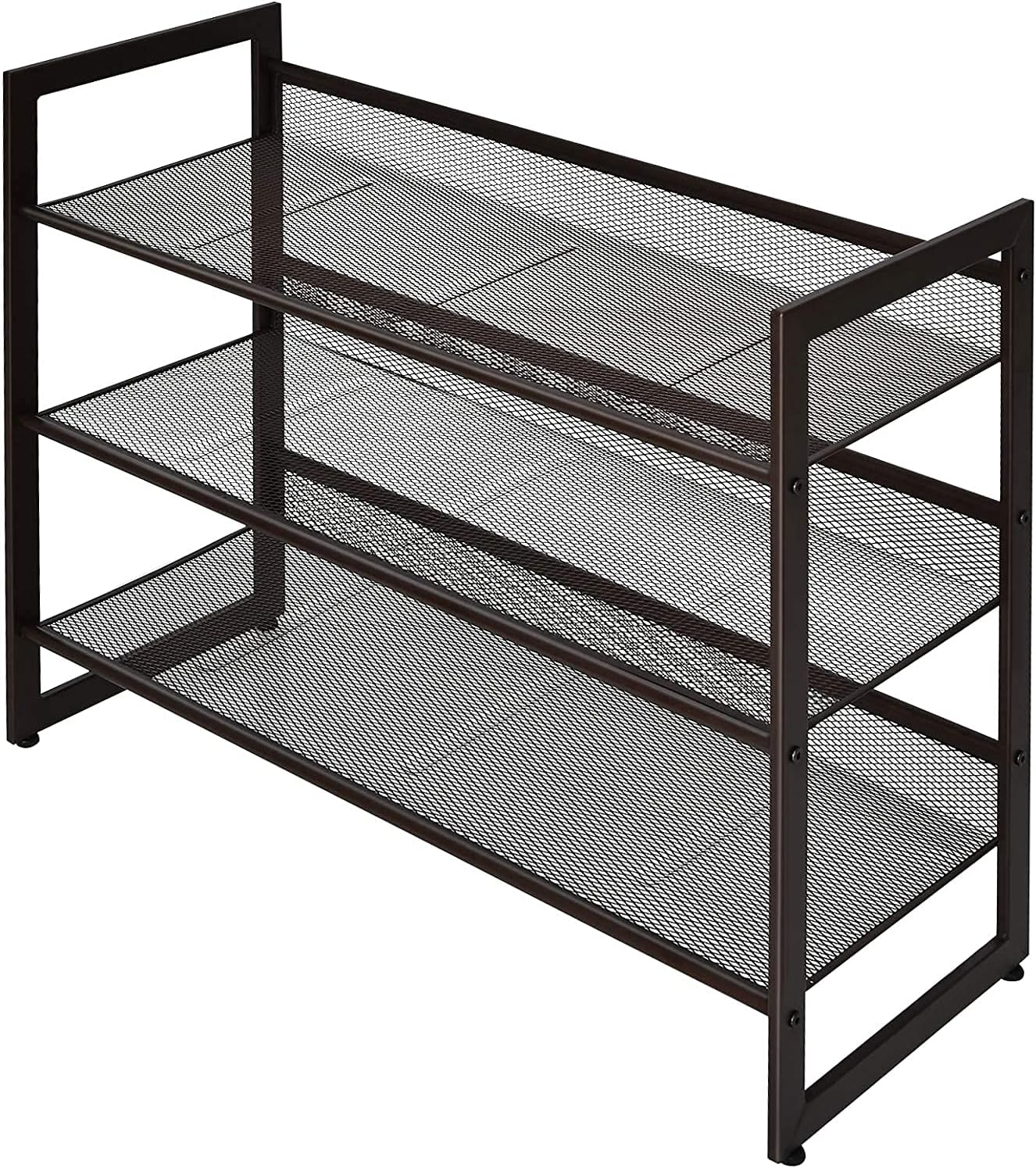 Squareful 4-Tier Metal Shoe Rack, Flat & Angled Stackable Shelf Stand, Metal Mesh Organizer, Freestanding Holder for Entryway, Bedroom, Hallway, Living Room (3-Tier) / 3-Tier