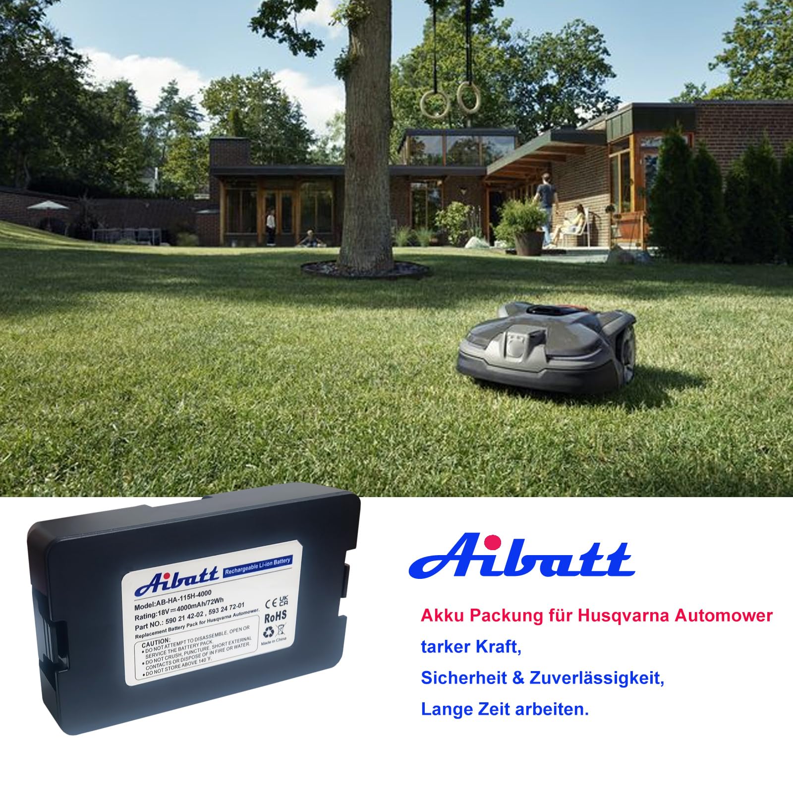 18V 4000mAh Mähroboter Ersatzakku für Husqvarna Automower 115H, Automower 305 2020, Automower 310 2020, Automower 520 2021, Automower 520 2022, Automower Limited Edition 2020, Gardena Sileno Life.