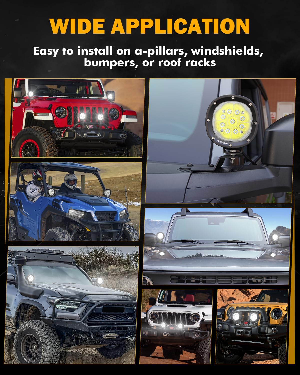 Auxbeam 4 Inch LED Offroad Lights, P4 Series 90W LED Offroad Driving Lights, Super Bright White Spot Beam Auxiliary Work Light with Wiring Harness Kit for Truck Pickup SUV ATV UTV 4x4 Jeep