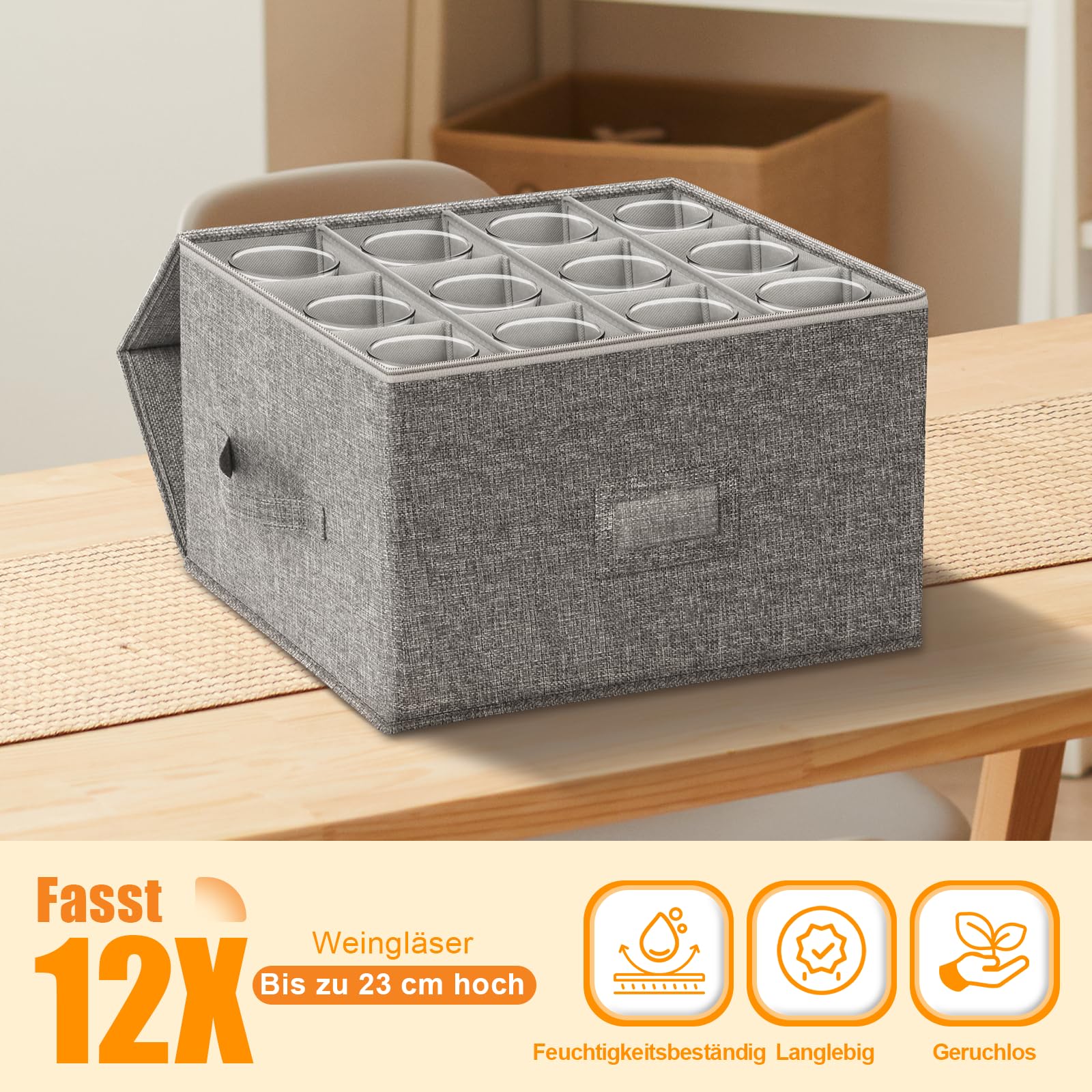 Aufbewahrungsbox für Weingläser 2 Stück, Harte Schale Stielgläser Aufbewahrungsbehälter, Umzugskartons Gläser, Gläserkarton mit Trennwänden für 24 Kristallglaswaren, Weinglas, Champagner Gläser