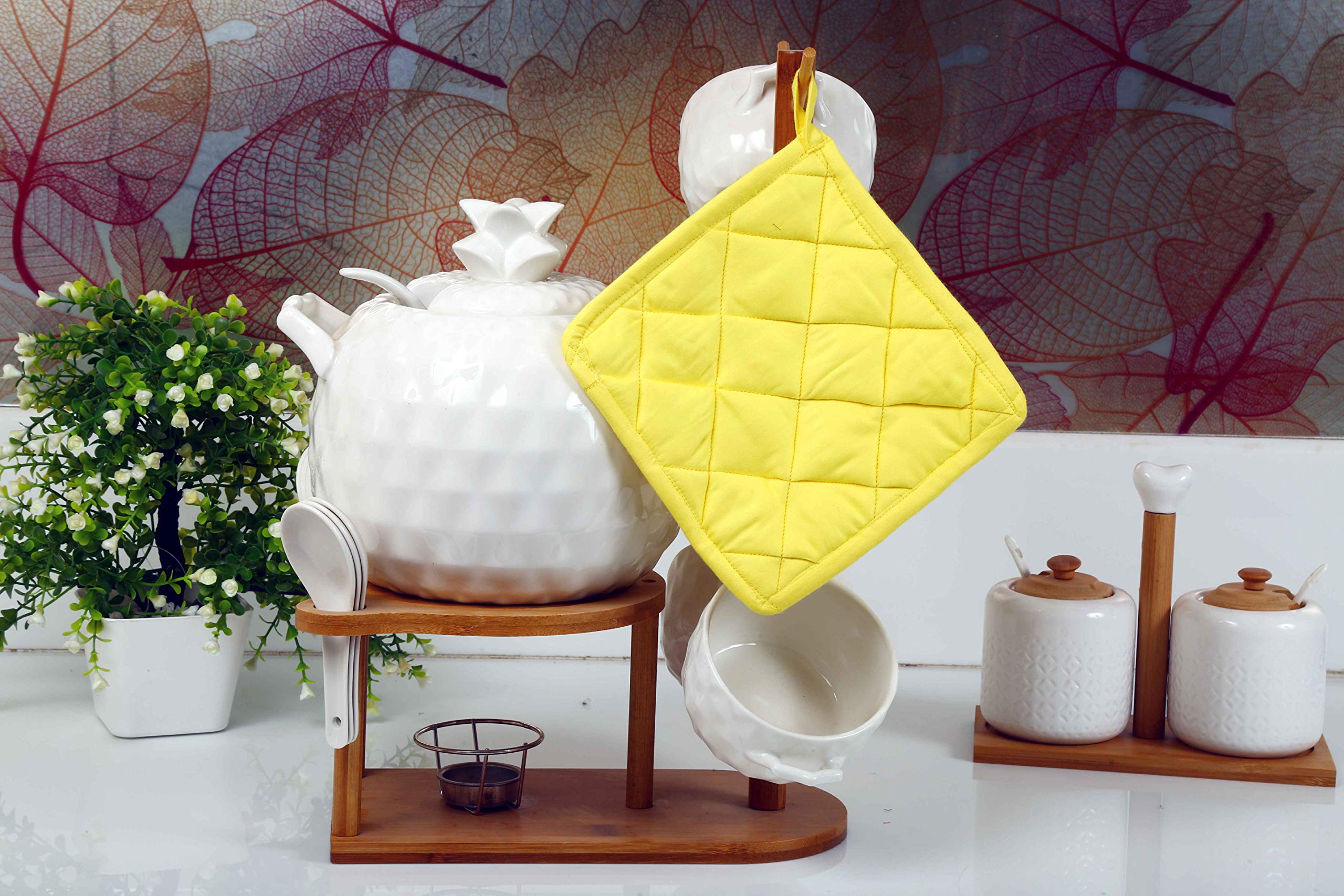 Set di 10 presine per cucina, 22,9 x 22,9 cm, resistenti al calore, 100% cotone, colore giallo