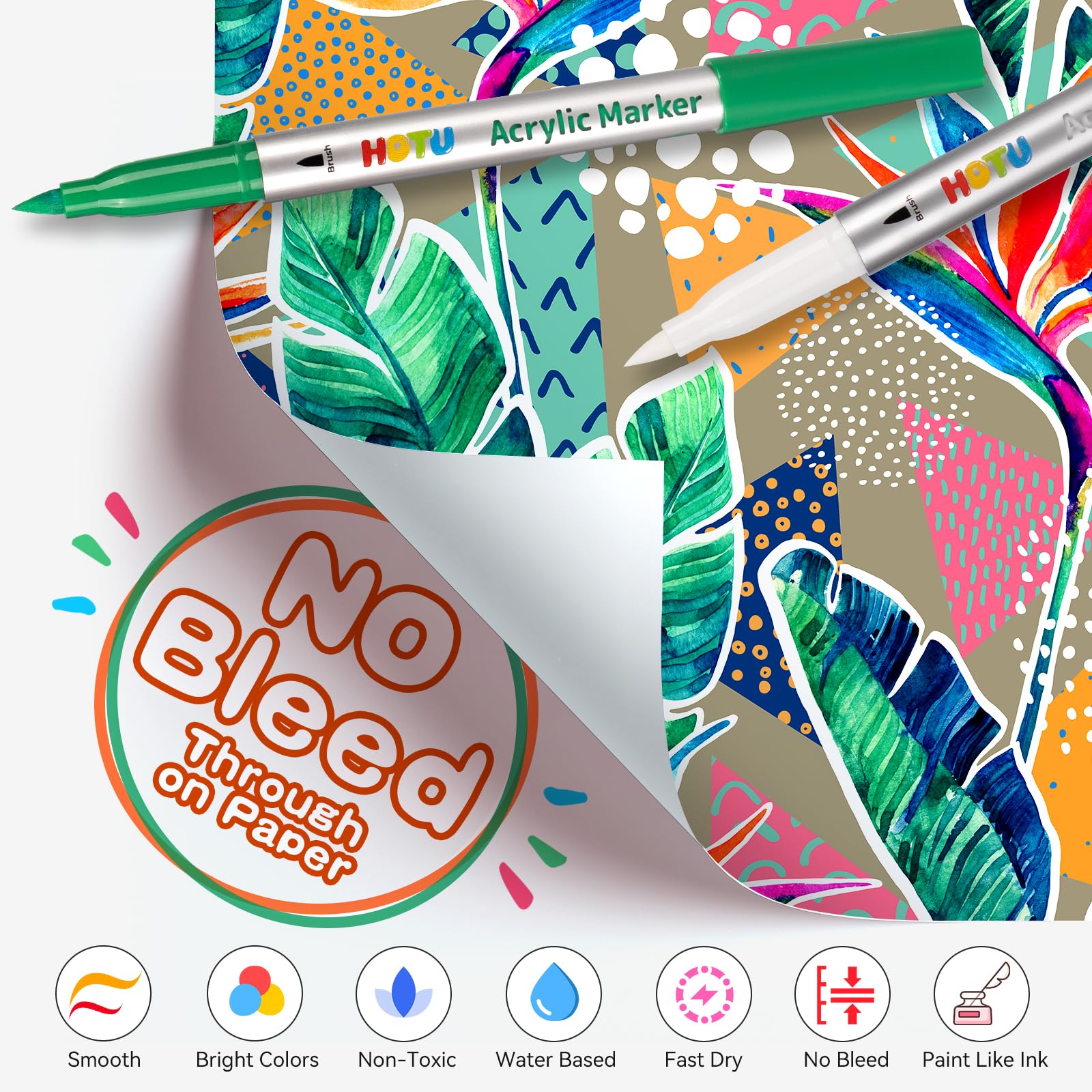 HOTU Pennarelli acrilici a 18 colori per roccia, vetro, carta, tessuto, legno e libri da colorare - Pennarelli a grande capacità (6,6 g ciascuno, 18 colori)